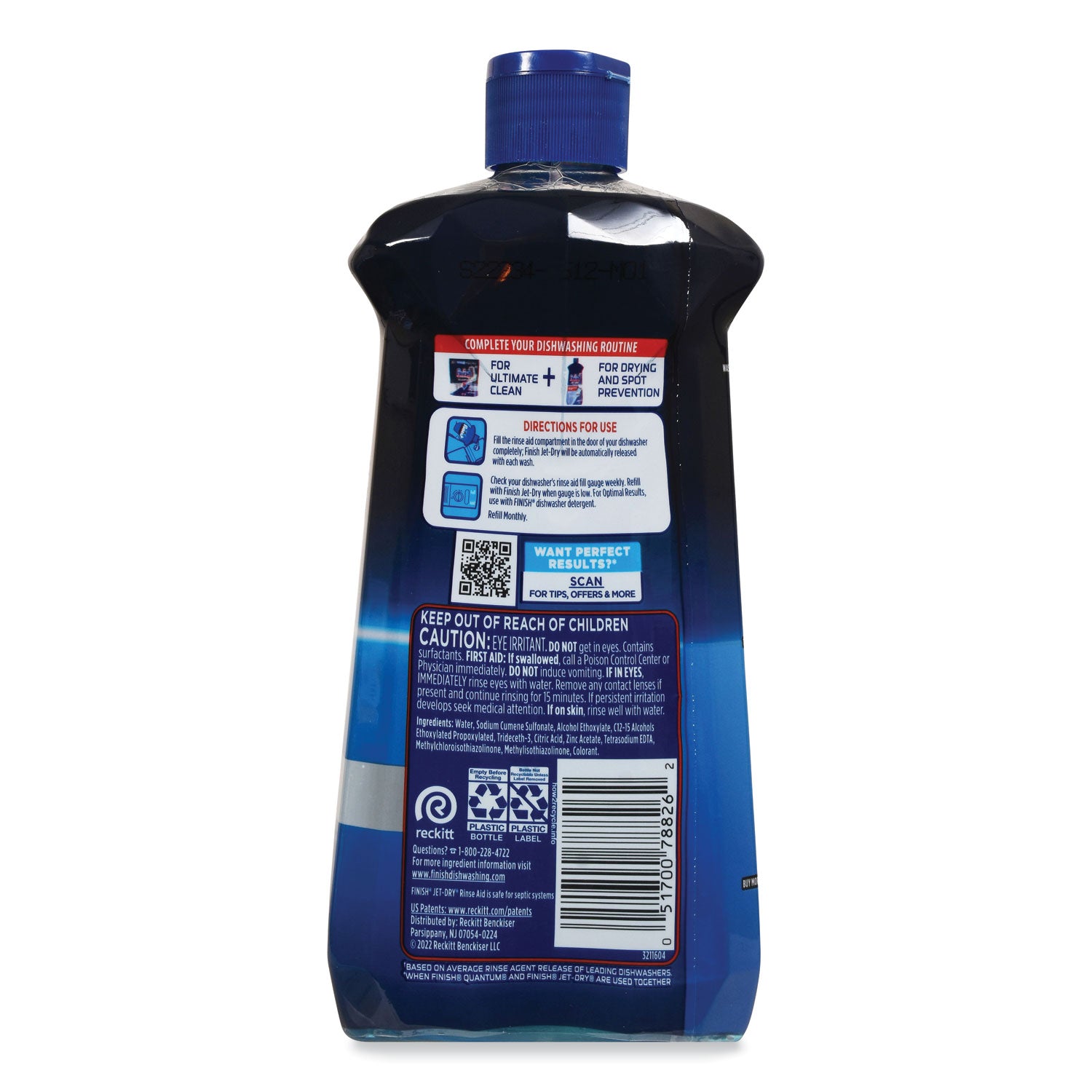 Finish Large Jet-Dry Rinse Aid - For Dish, Glass, Utensil - 16 fl oz (0.5 quart) - Original Scent - Recommended For: Spot Remover, Film Remover, Food Remover - Blue - 1 Each