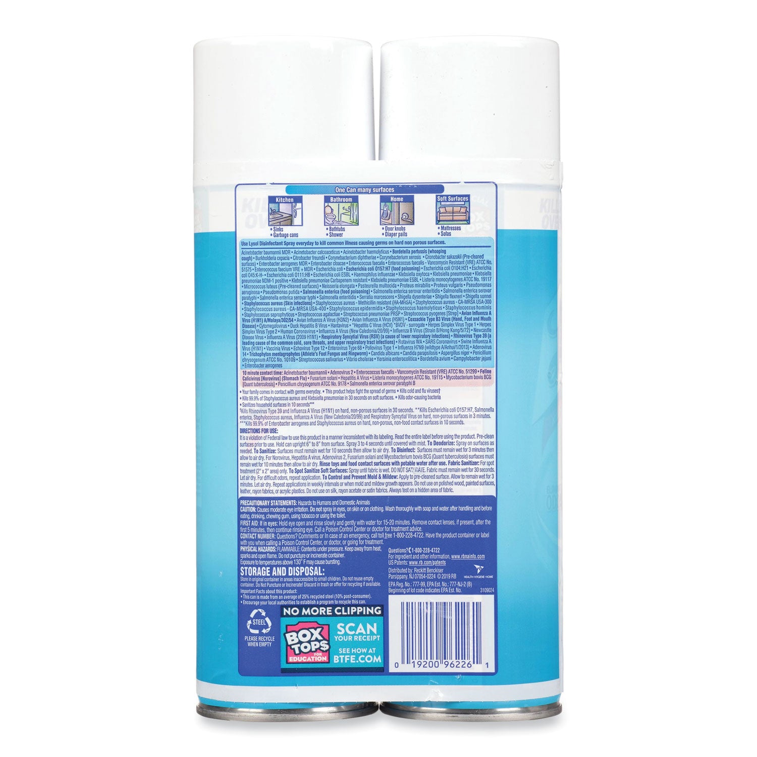Lysol Crisp Linen Disinfectant Spray - Ready-To-Use - 19 oz (1.19 lb) to - Crisp Linen Scent - Clear - 2/Pack - 4 / Carton
