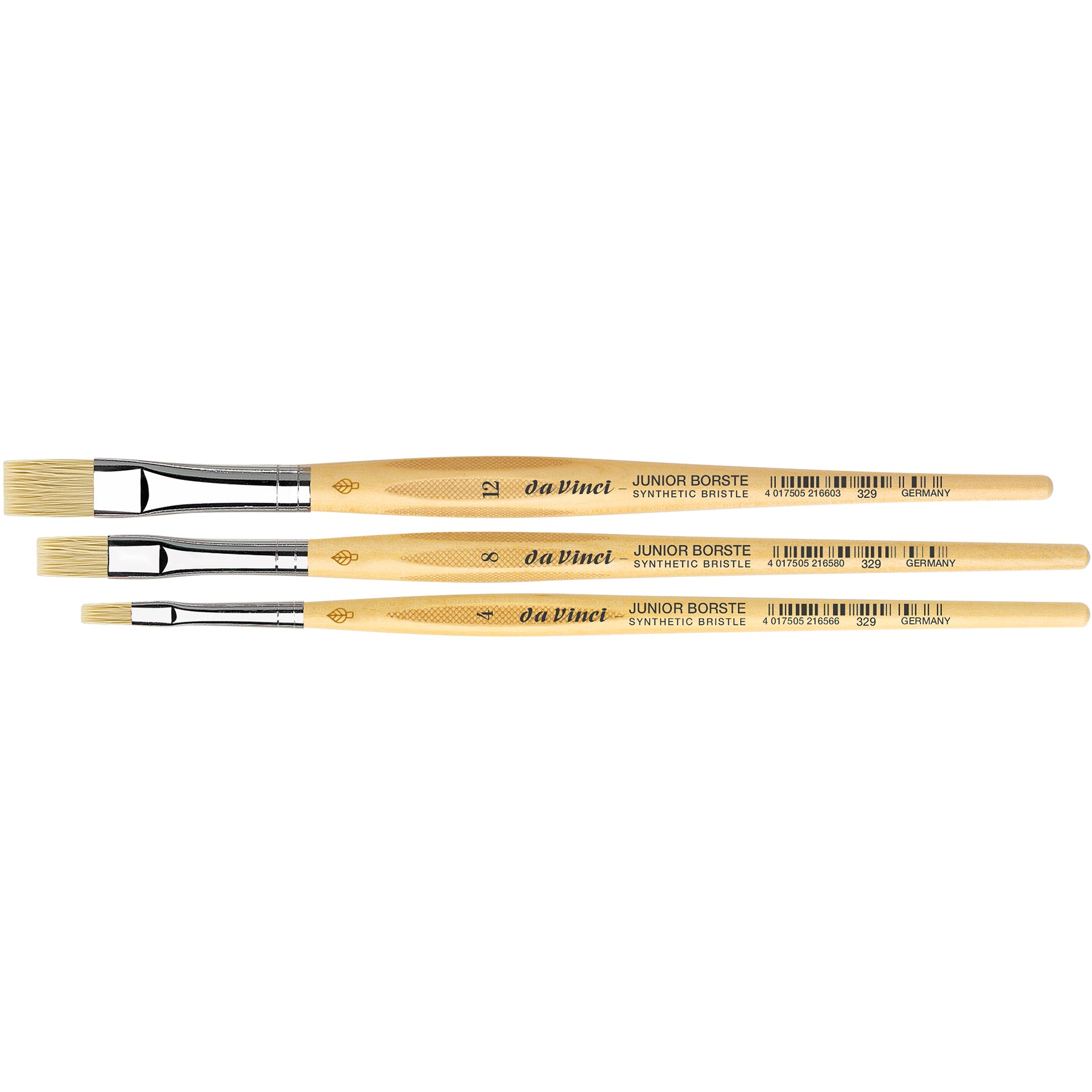 JUNIOR BORSTE Synthetic Student Brush, Synthetic, Acrylic, Flat, Series 329, Assorted Sizes, 3 Brush Set