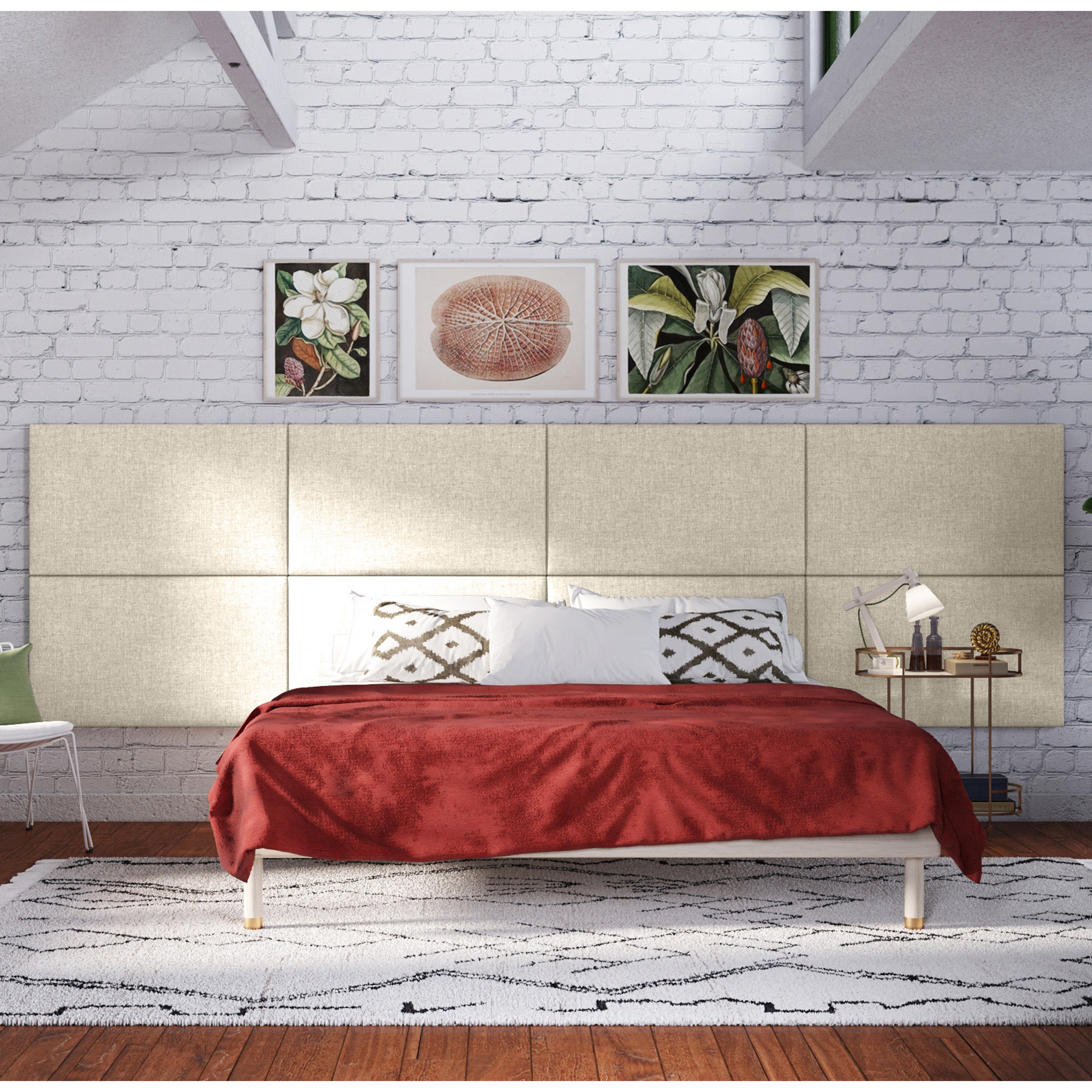 Jaxx Panelist Modern Padded Headboard- Set of 2 Wall Mounted Panels (Each 22.5" x 38")- King Double Tall, Microvelvet Dune Beige