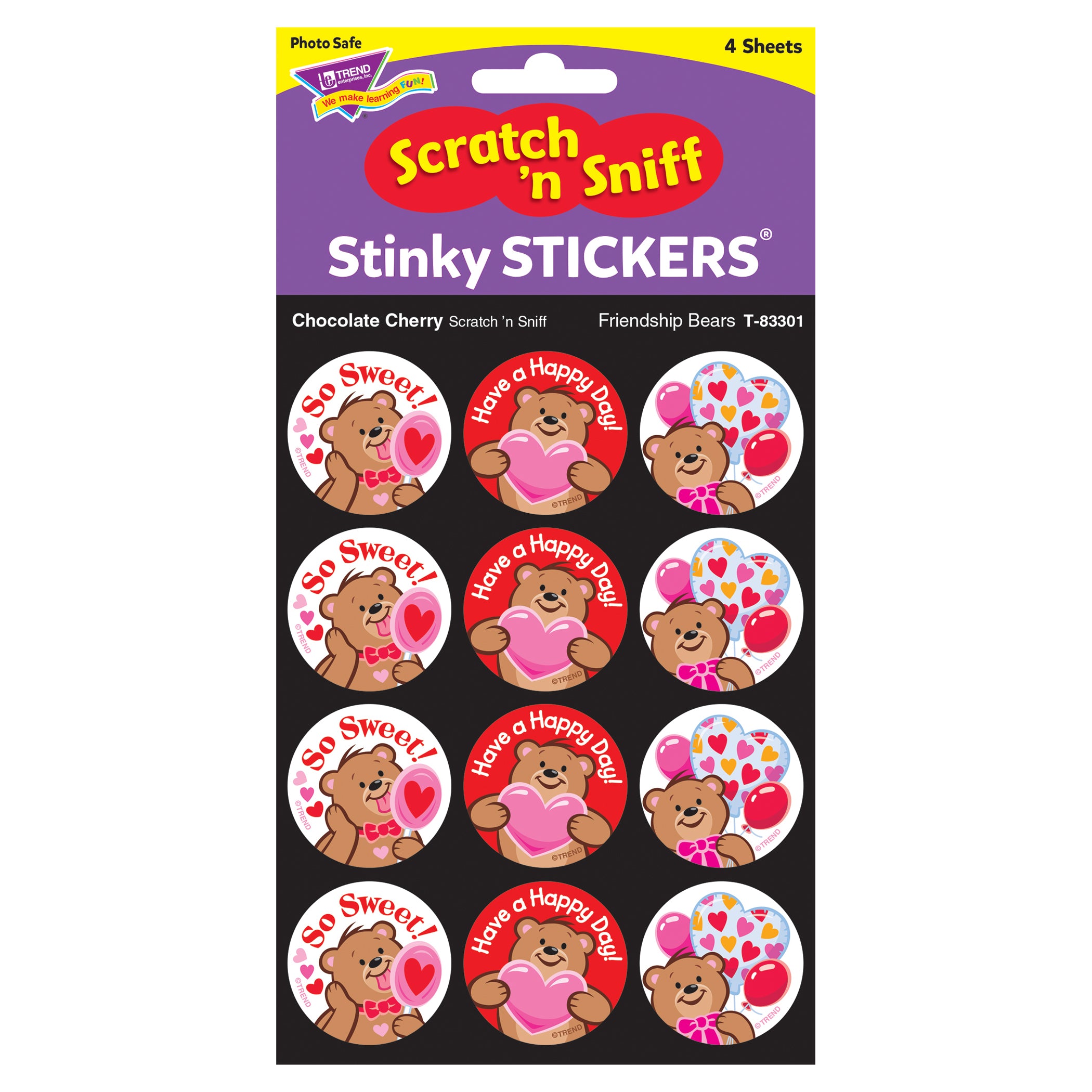 Friendship Bears/Chocolate Cherry Stinky Stickers®, 48 Count