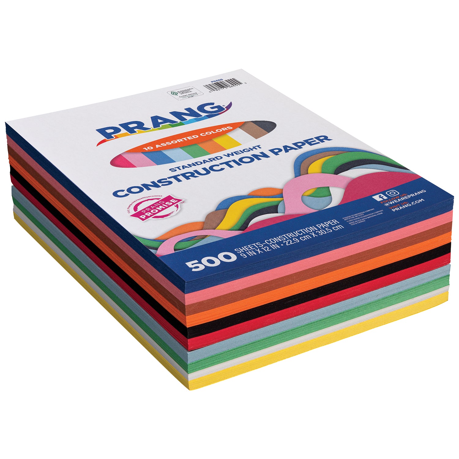 Construction Paper, Standard Weight, 10 Assorted Colors, 9" x 12", 500 Sheets