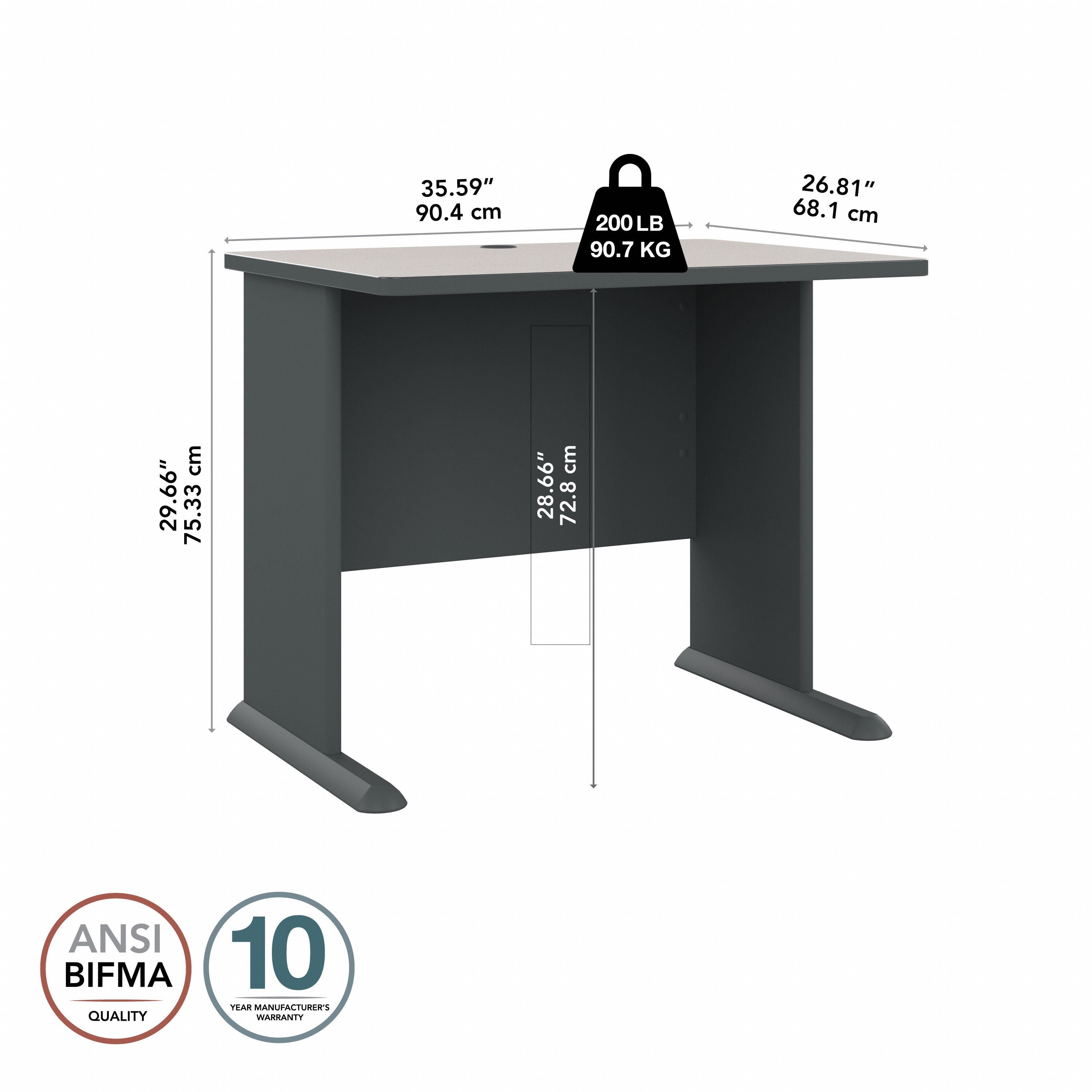 Bush Business Furniture Series A 36W Desk in Slate and White Spectrum - 35.59" Width x 26.81" Depth x 29.66" Height