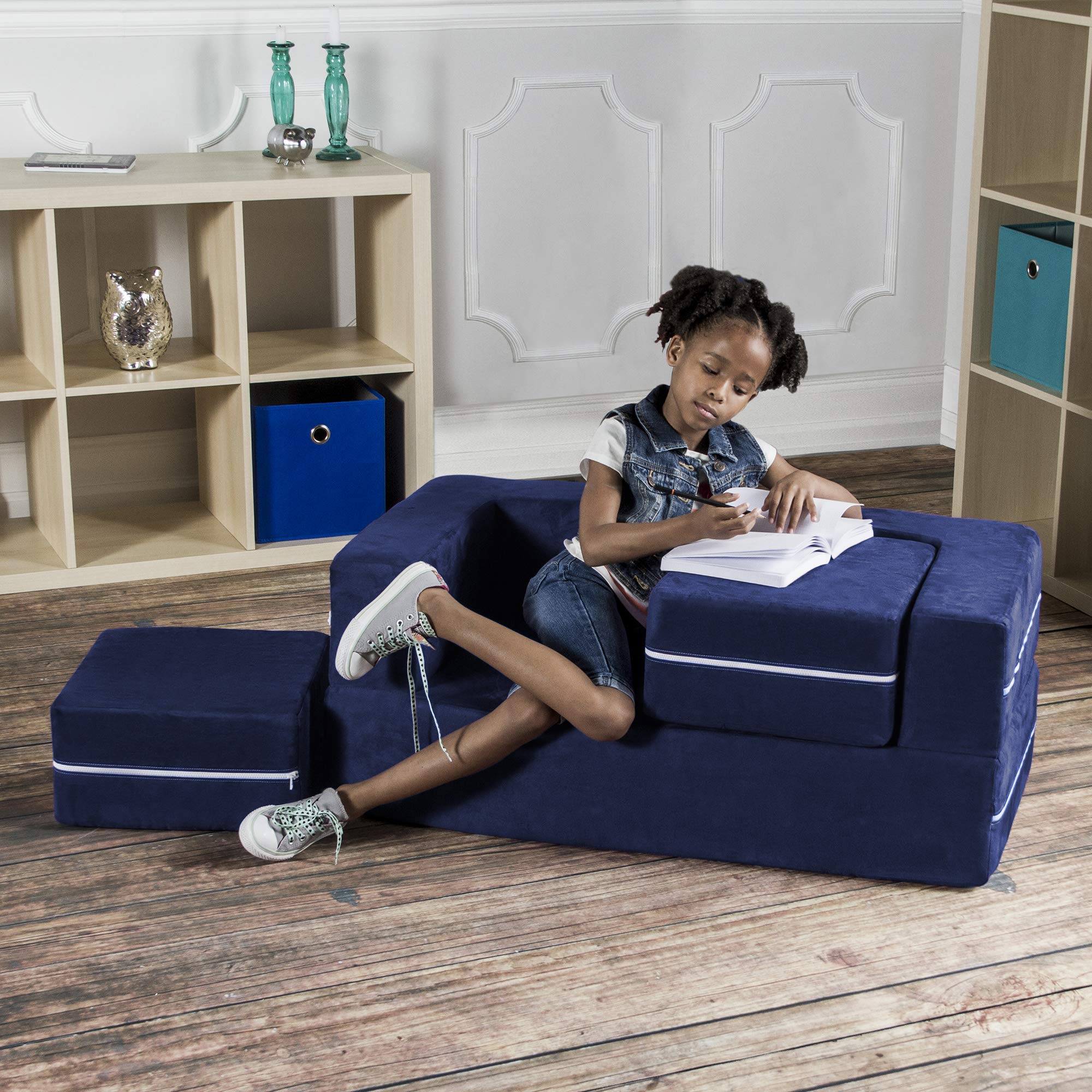 Jaxx Zipline Kids Modular Loveseat & Ottomans/Fold Out Lounger, Navy