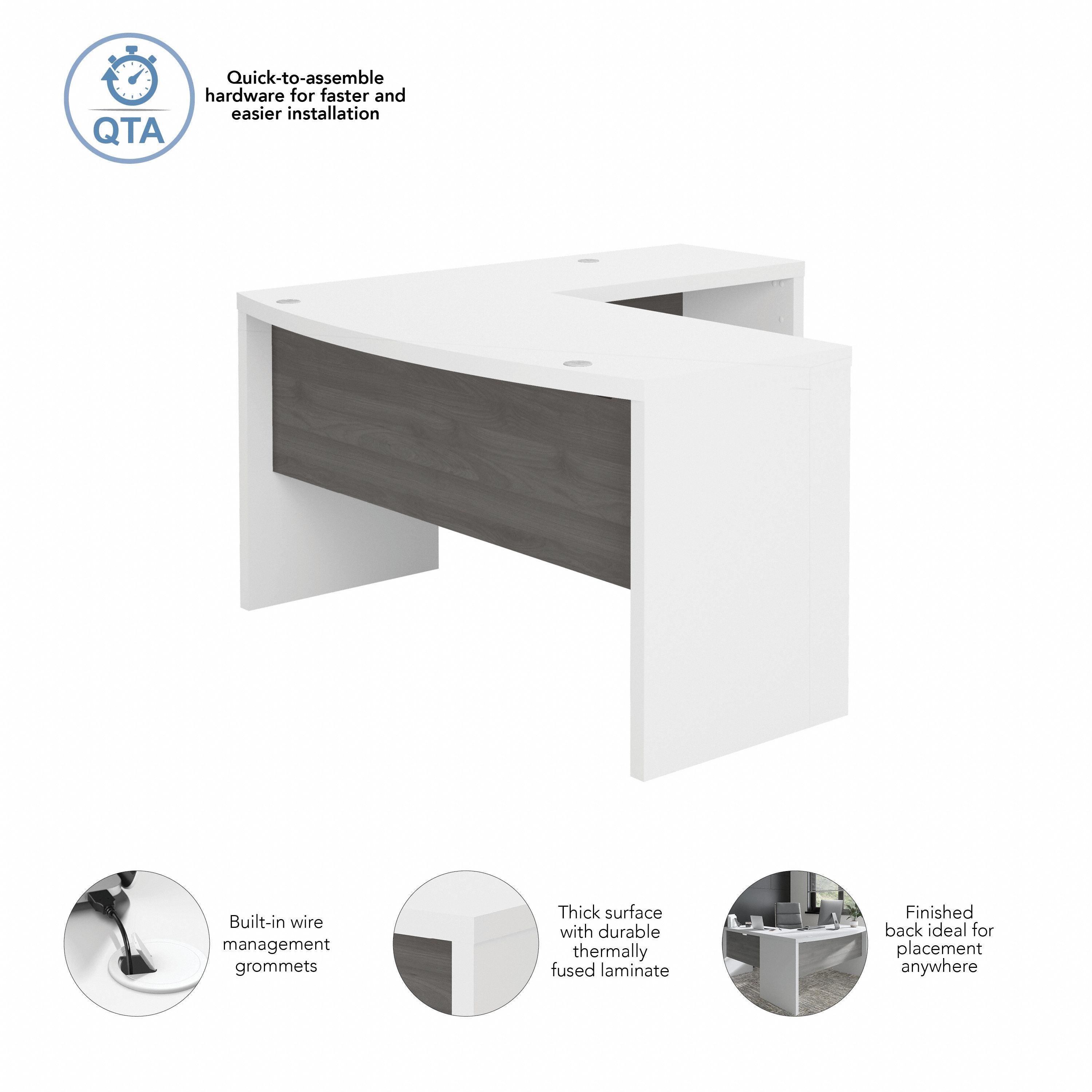 Bush Business Furniture Echo L Shaped Bow Front Desk in Pure White and Modern Gray - 60" Width x 64.02" Depth x 30" Height
