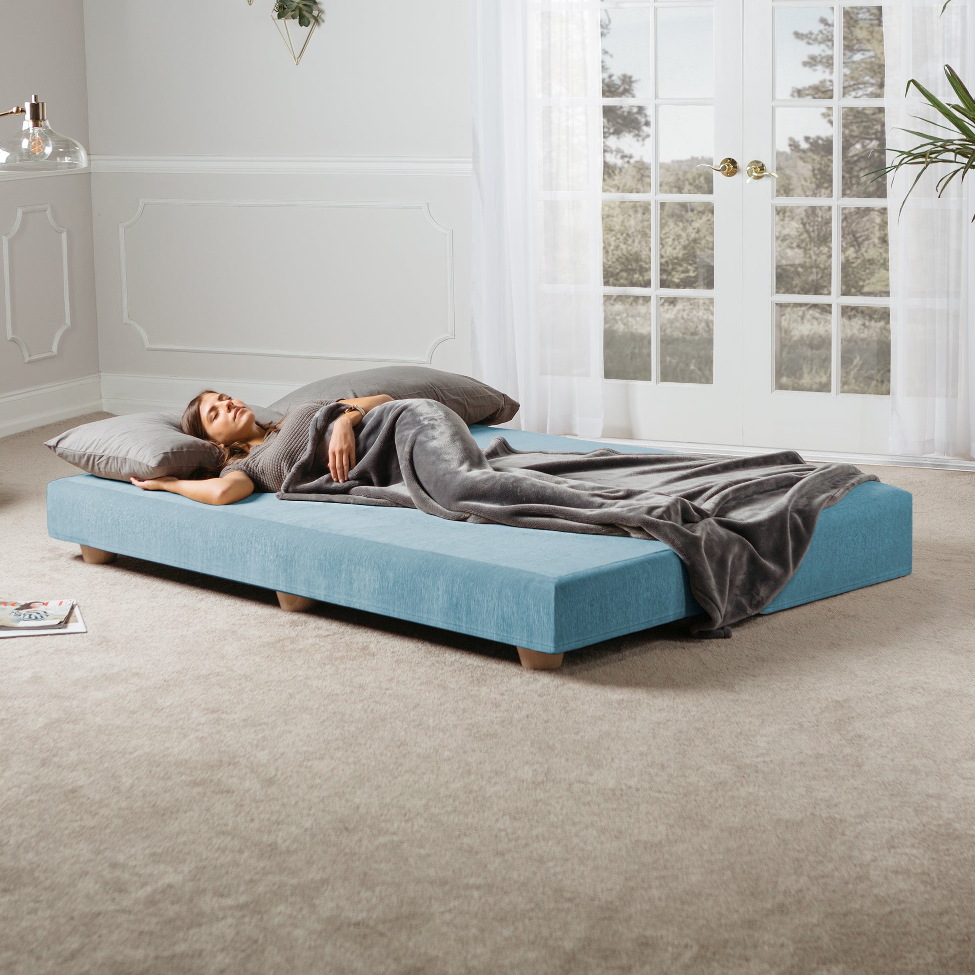 Jaxx Alon Daybed/Fold-Out Sleeper, Queen-Size Mattress - Premium Chenille, Turquoise