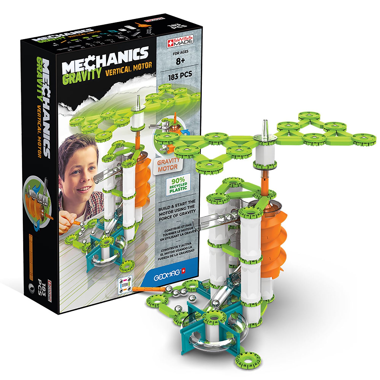 Mechanics Gravity Construction Set, Vertical Motor Recycled, 183 Pieces