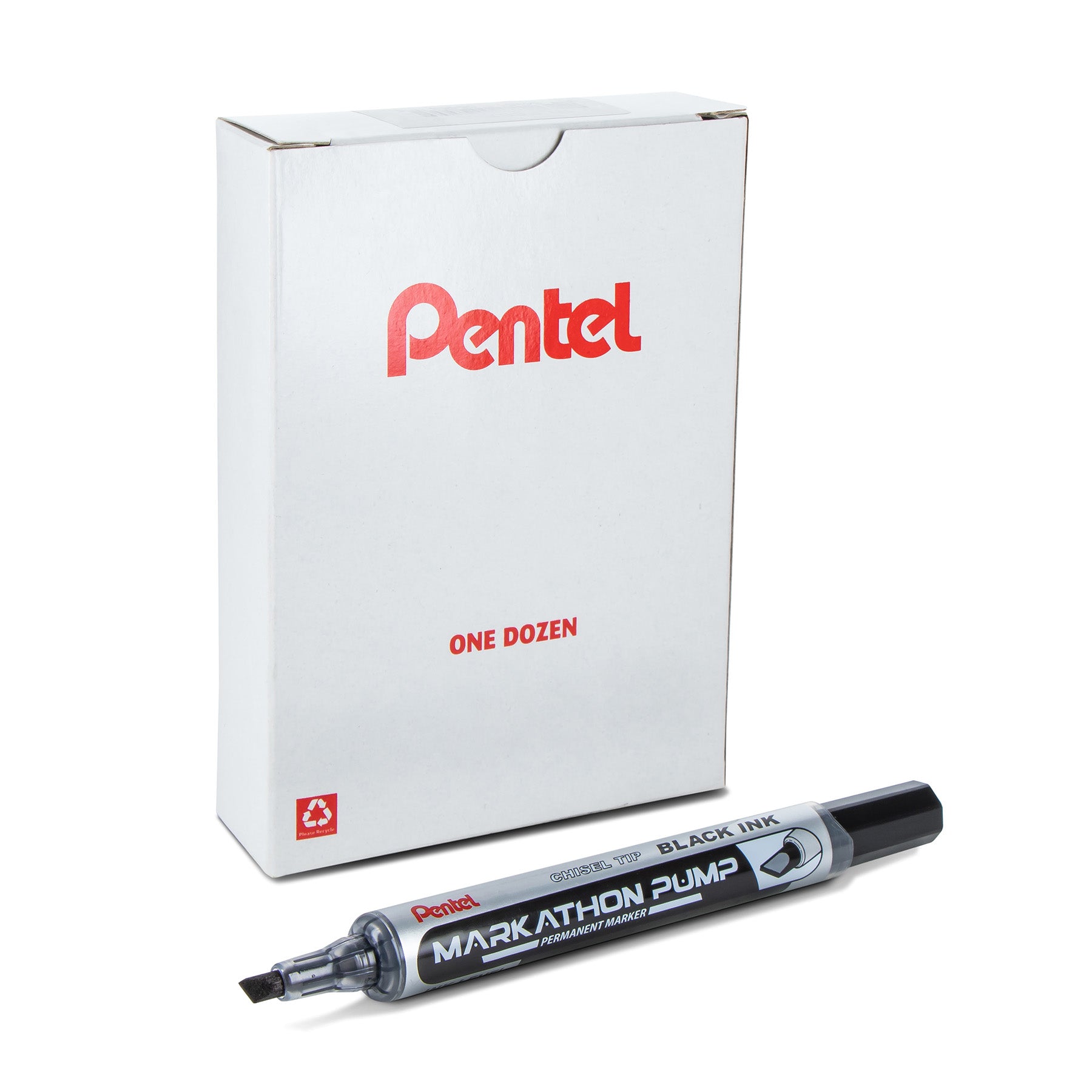 Markathon Pump Permanent Marker, Chisel Tip, Black Ink, 1 Dozen