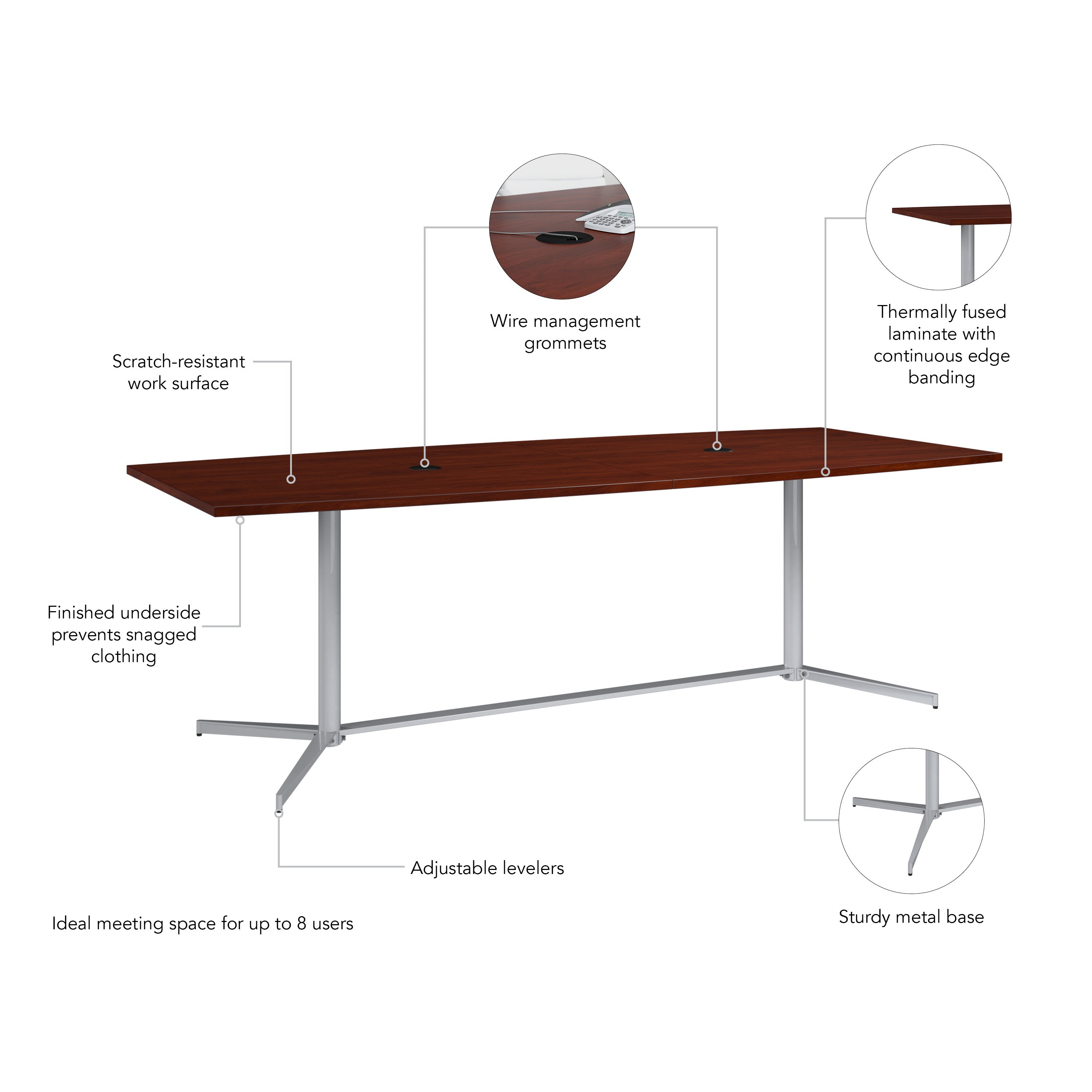 Bush Business Furniture 96-inch Office Conference Table with Metal Base in Hansen Cherry - 95.2" Width x 42.01" Depth x 28.65" Height