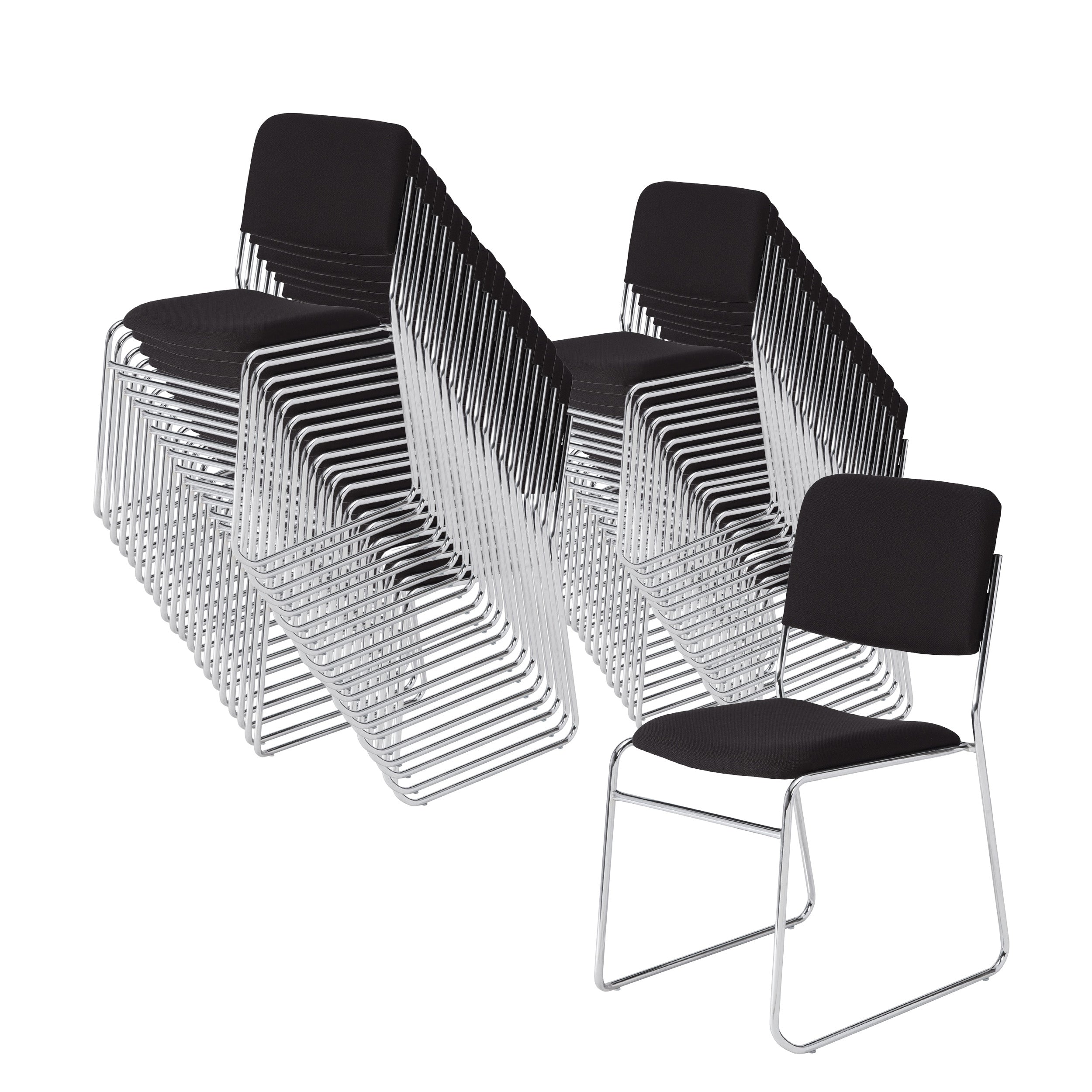 NPS® 8600 Series Fabric Padded Signature Stack Chair, Surface Color: Black , Frame Color: Chrome