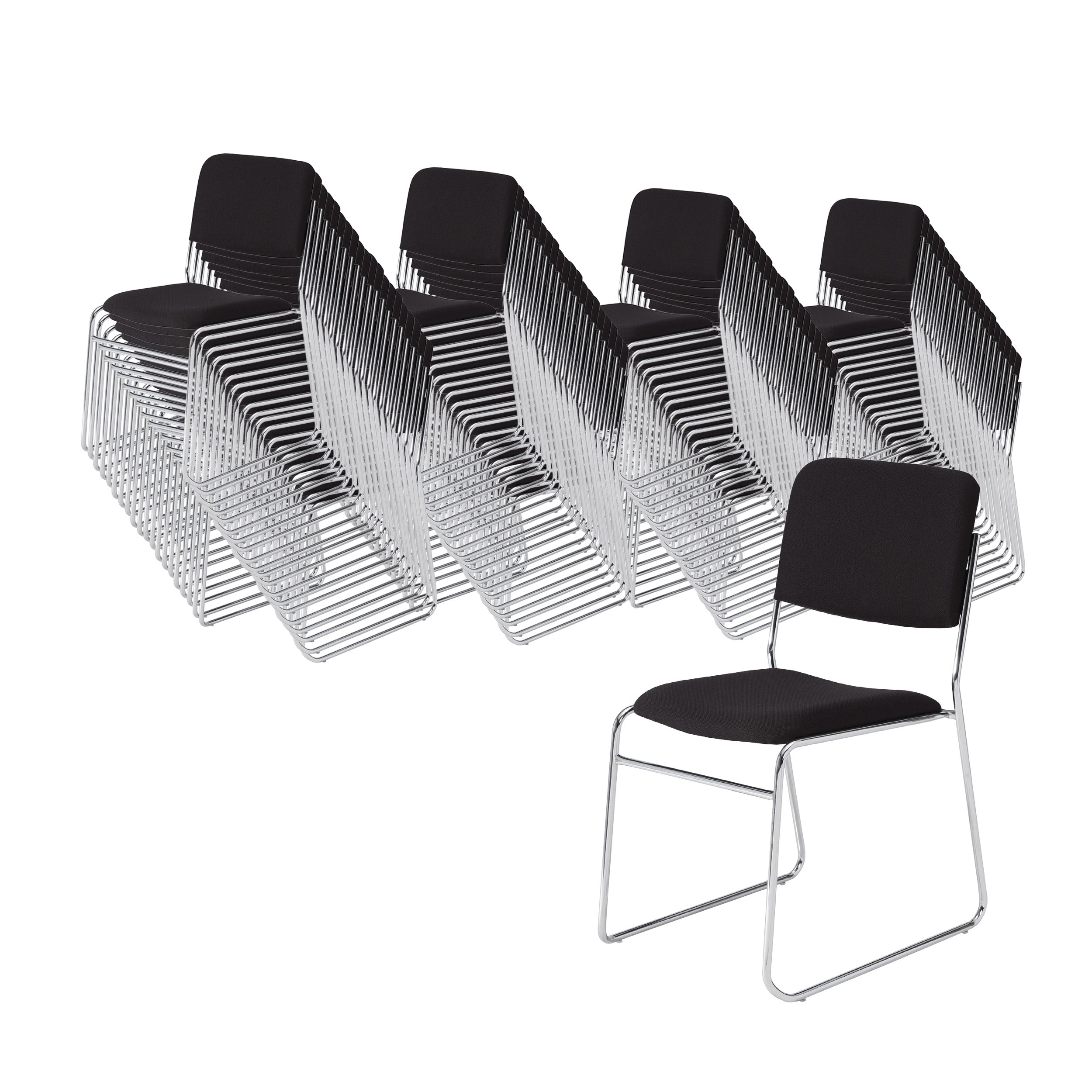 NPS® 8600 Series Fabric Padded Signature Stack Chair, Surface Color: Black , Frame Color: Chrome