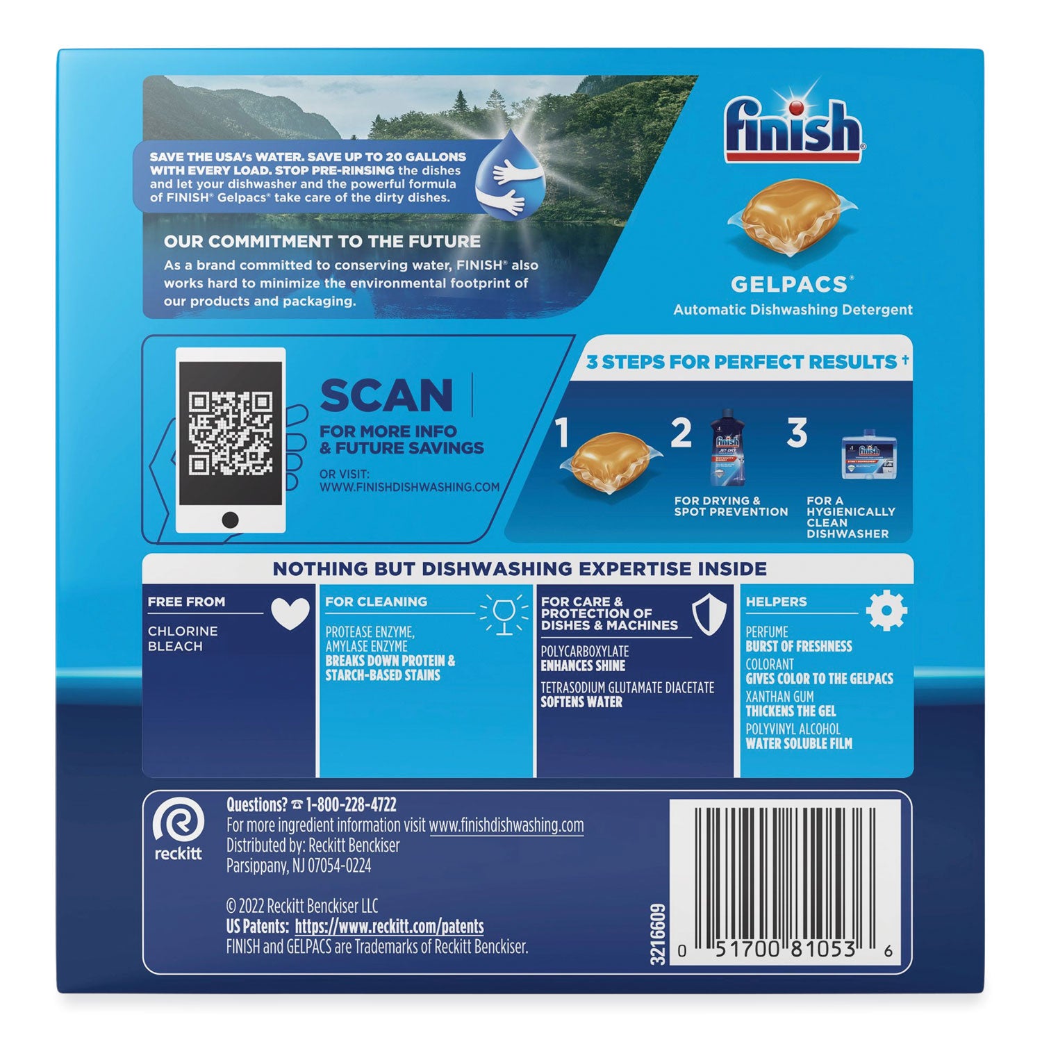 Finish Dishwasher Gel Packs - For Dish, Glass - 1.30 oz (0.08 lb) - Orange Scent - Recommended For: Food Remover, Residue Remover, Stain Remover, Baked-on Food Remover - Pre-moistened - Orange - 32 / Box