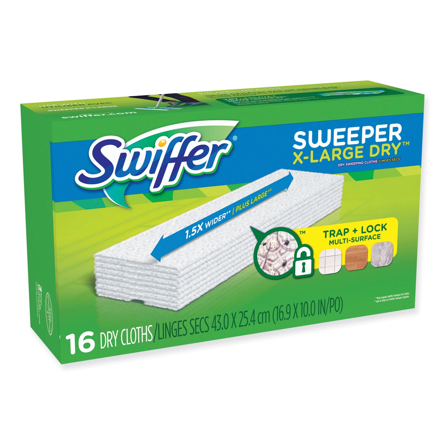Swiffer Sweeper XL Dry Sweeping Cloths - X-Large - White - 16/Box - 1 Each