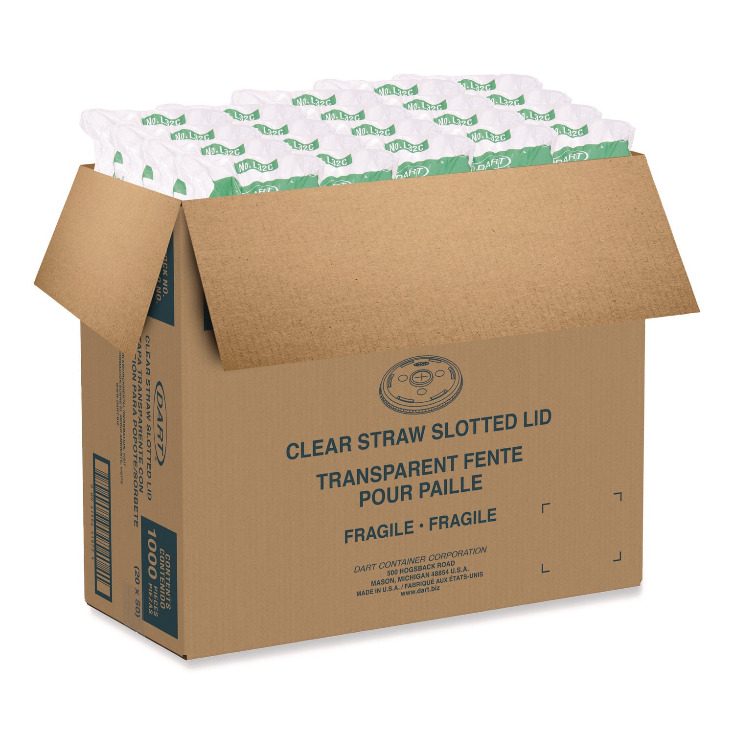 Straw-Slot Cold Cup Lids, Fits 30 oz to 32 oz Cold Cups, Plastic, Clear, 50/Sleeve, 20 Sleeves/Carton