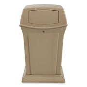 Rubbermaid Commercial Ranger Waste Container, Side Open, Hinged Lid, 35 Gallon, Square, Beige, Plastic/Metal/Structural Foam, 1 Each
