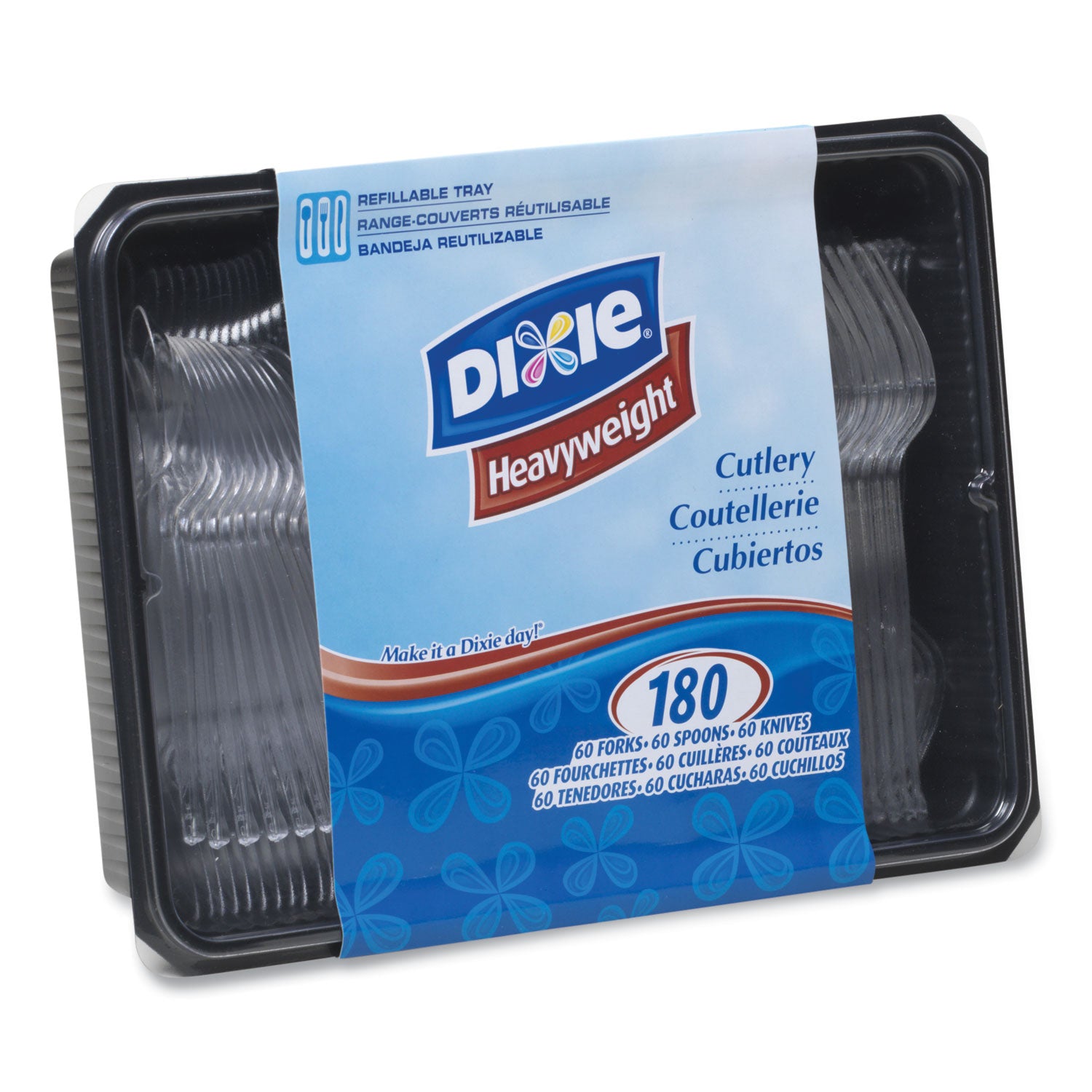 Dixie Heavyweight Disposable Forks, Knives & Teaspoons Keeper Pack Grab-N-Go by GP Pro - Cutlery Set - 60 x Teaspoon - 60 x Fork - 60 x Knife - Crystal - 180 / Box