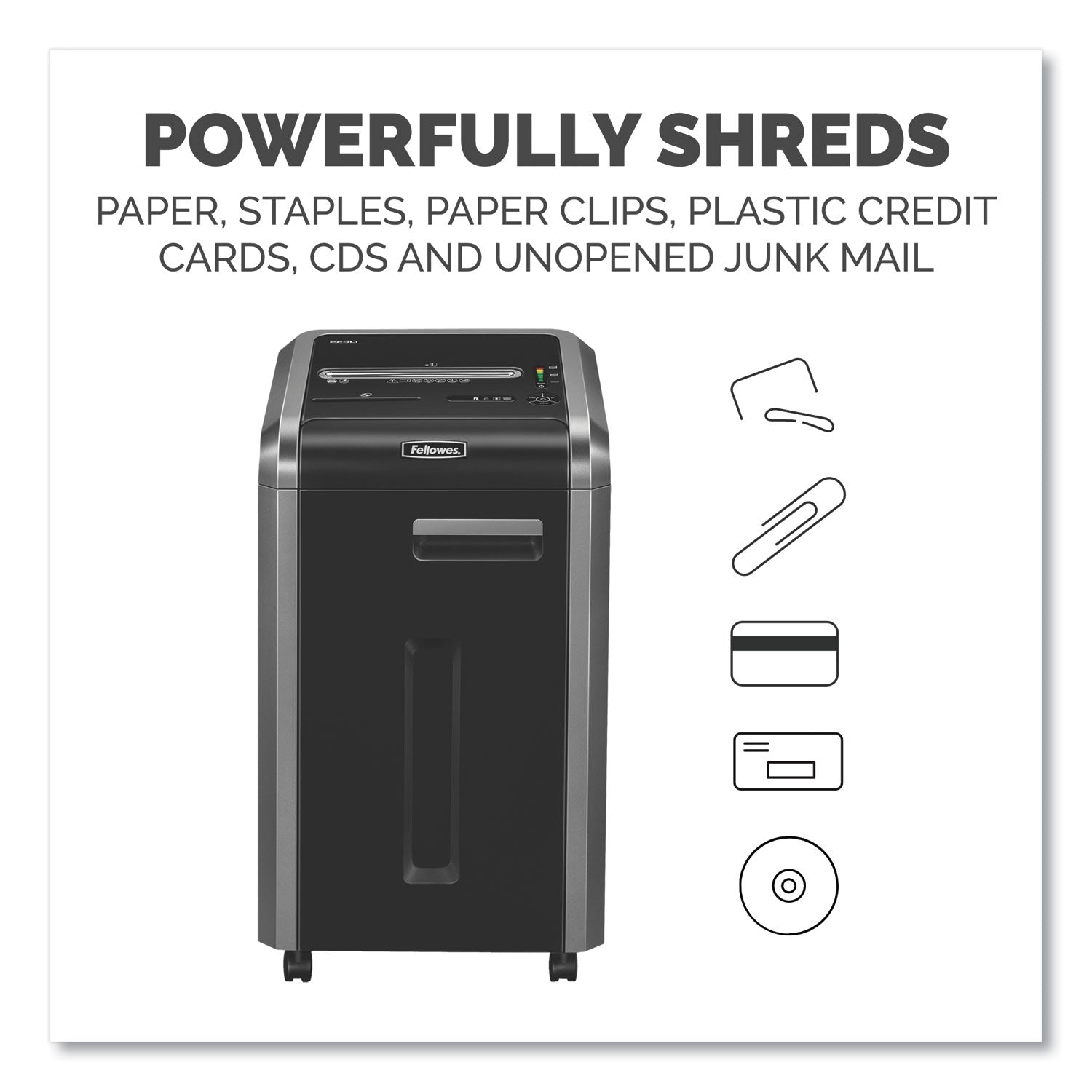 Continuous Shredder - Cross Cut - 22 Per Pass - for shredding Staples, Credit Card, CD, DVD, Paper Clip, Junk Mail, Paper - 0.156" x 1.500" Shred Size - P-4 - 14 ft/min - 9.50" Throat - 16 gal Wastebin Capacity - Black, Dark Silver