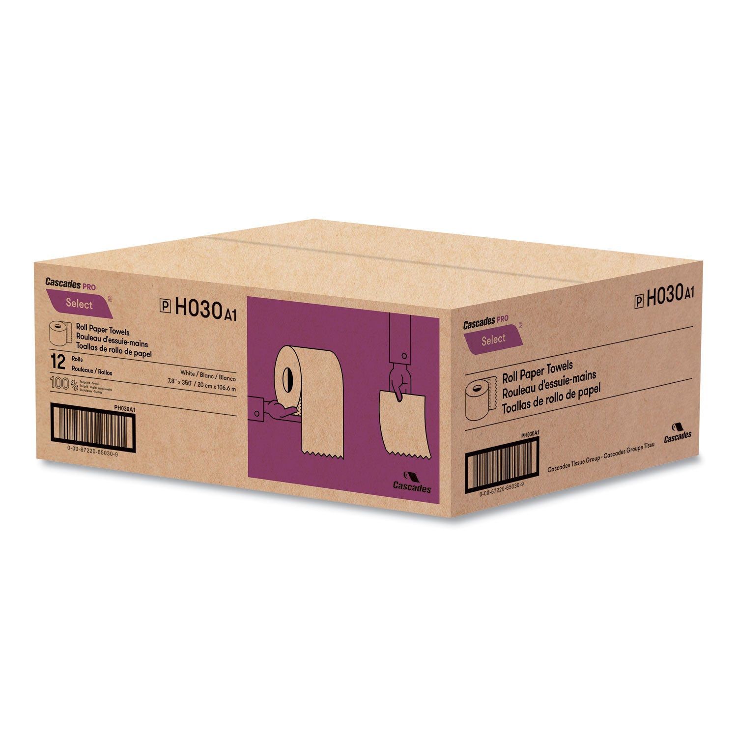 Select Roll Paper Towels, 1-Ply, 7.88" X 350 Ft, White, 12 Rolls/carton