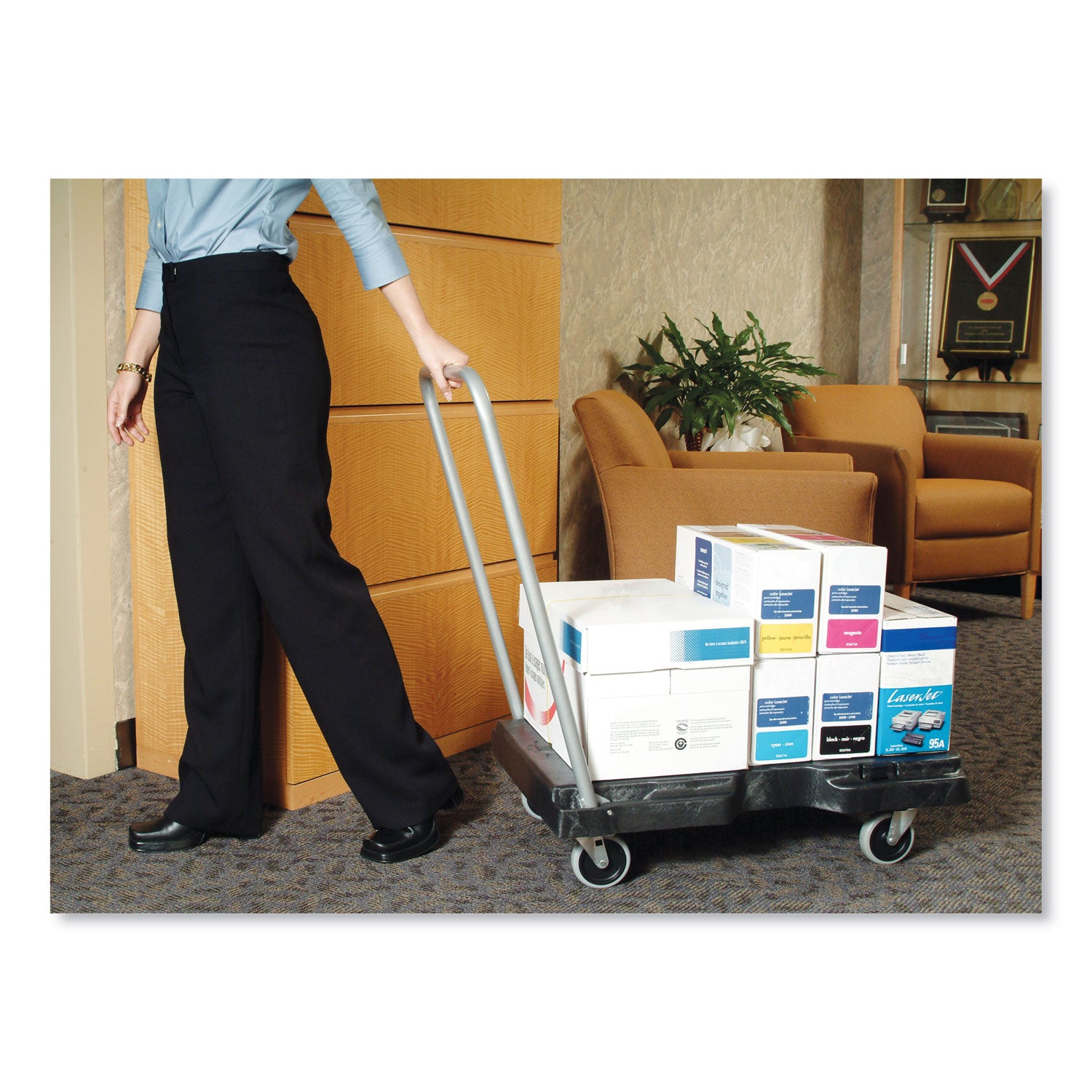Folding Handle - 250 lb Load Capacity - 4 Casters - 3" Caster Size - High-density Polyethylene (HDPE) - 20.50" Width x 32.50" Height - Gray, Black - 1 Each