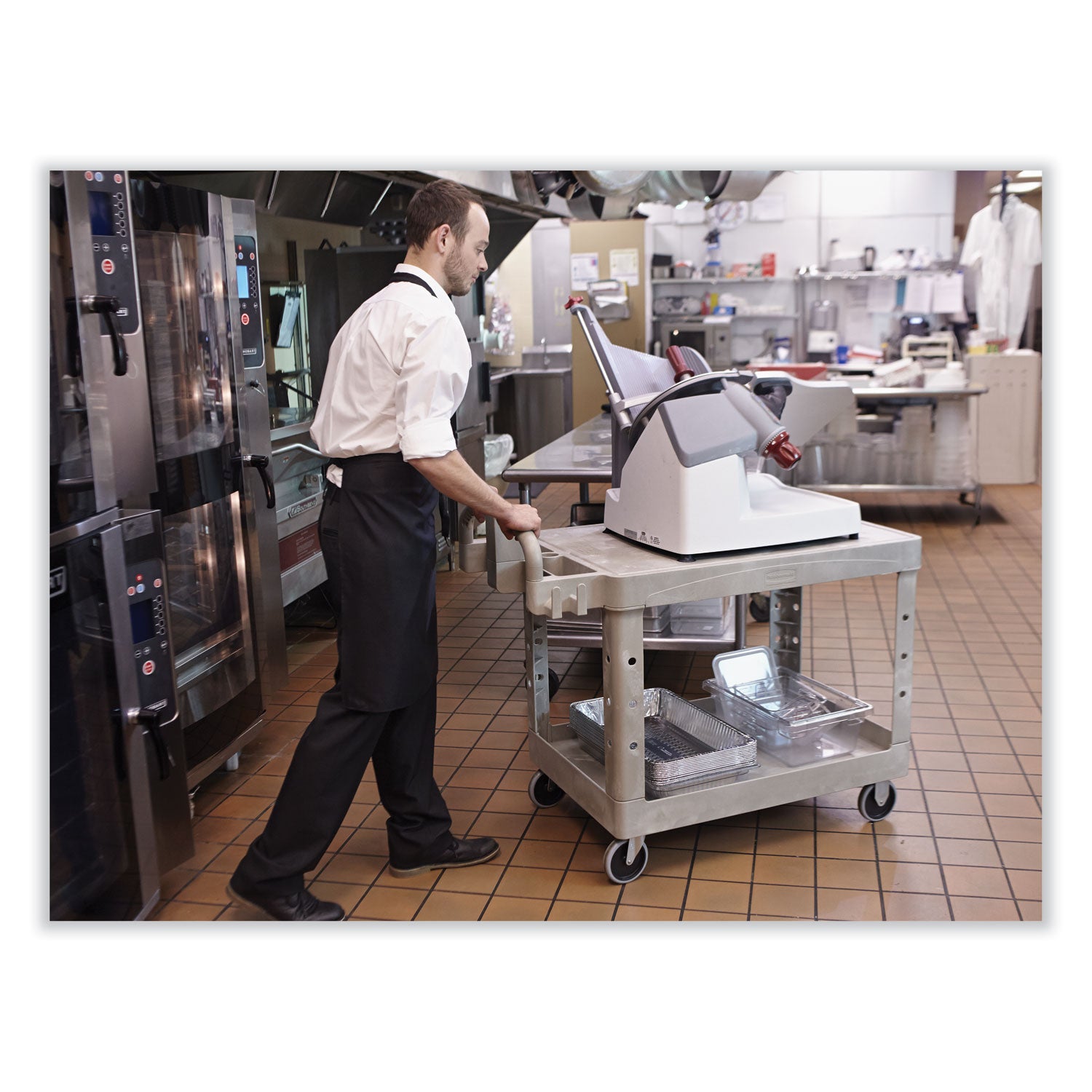 2 Shelf - Push Handle Handle - 500 lb Load Capacity - 4 Casters - 5" Caster Size - Foam, Resin, Polypropylene - 43.90" Length x 25.90" Width x 44" Depth x 33.30" Height - Black - 1 Each