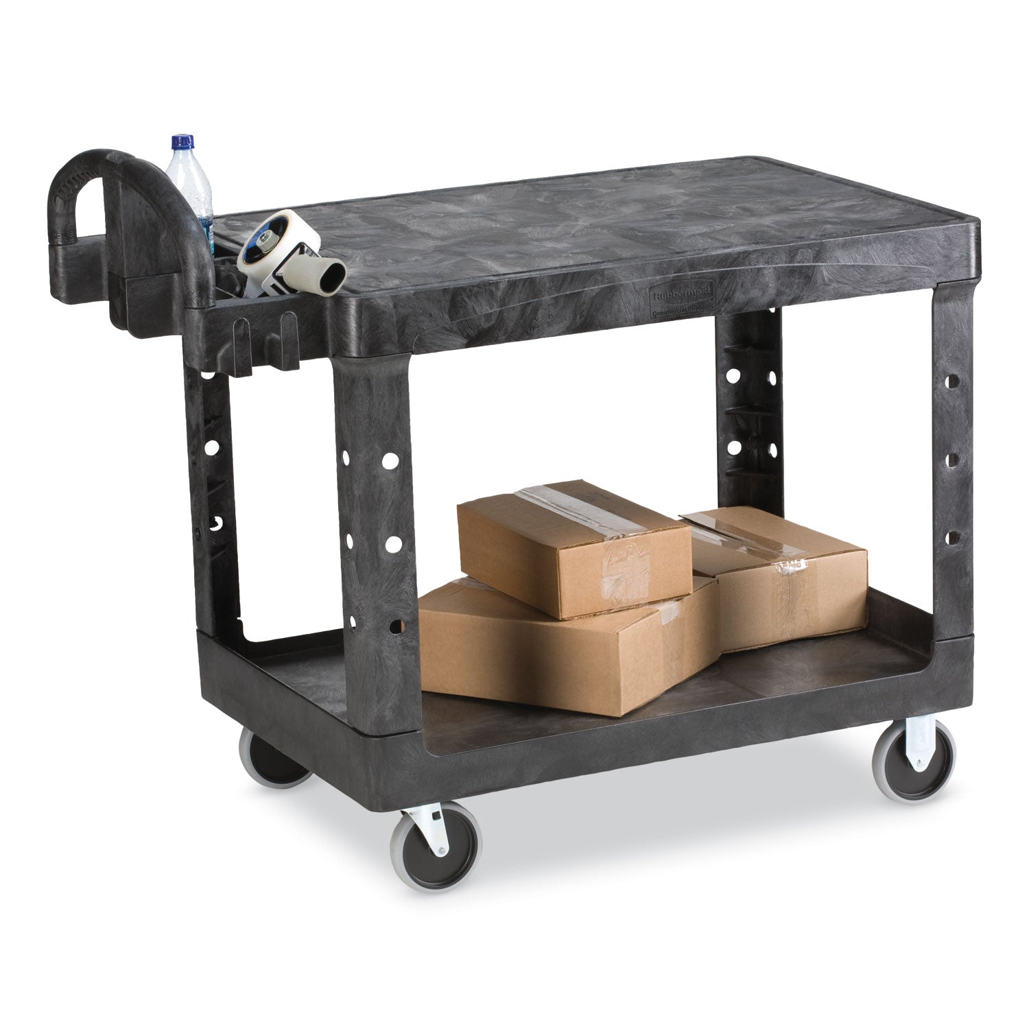 2 Shelf - Push Handle Handle - 500 lb Load Capacity - 4 Casters - 5" Caster Size - Foam, Resin, Polypropylene - 43.90" Length x 25.90" Width x 44" Depth x 33.30" Height - Black - 1 Each