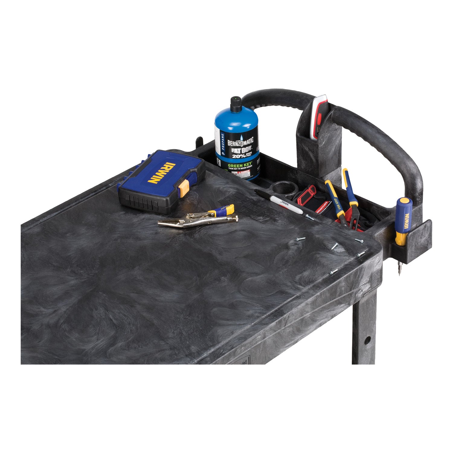 2 Shelf - Push Handle Handle - 500 lb Load Capacity - 4 Casters - 5" Caster Size - Foam, Resin, Polypropylene - 43.90" Length x 25.90" Width x 44" Depth x 33.30" Height - Black - 1 Each