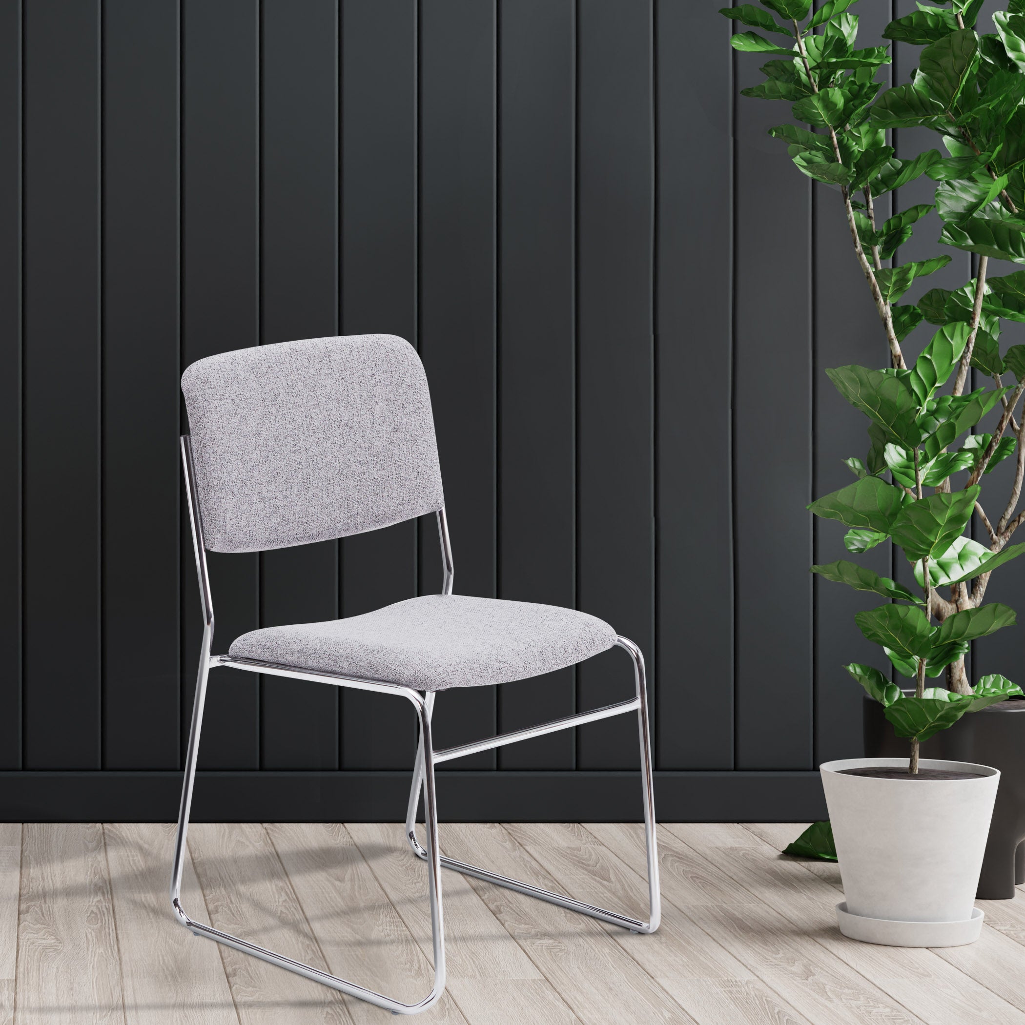 NPS® 8600 Series Fabric Padded Signature Stack Chair, Surface Color: Grey, Frame Color: Chrome