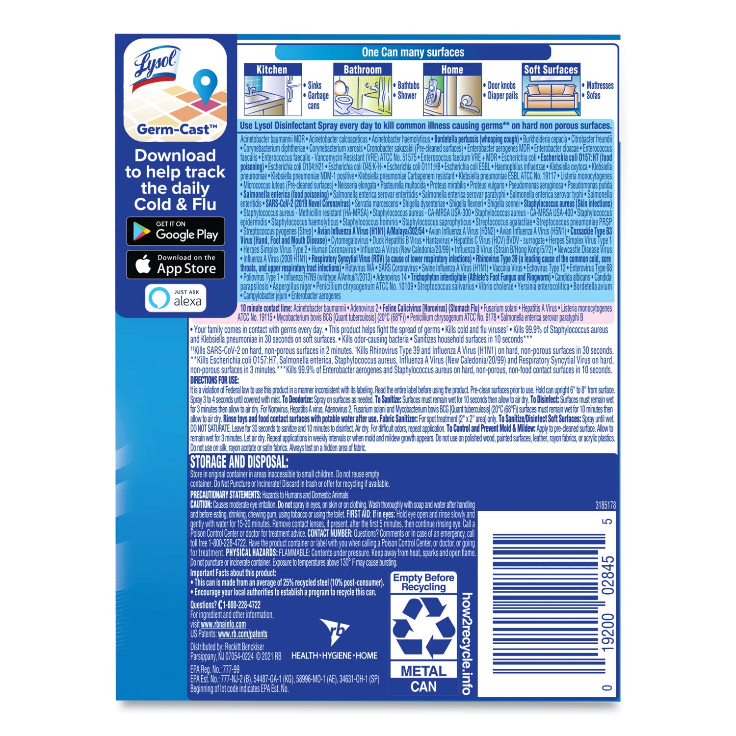 Lysol Spring Waterfall Disinfectant Spray - Ready-To-Use - 12.5 fl oz (0.4 quart) - Spring Waterfall Scent - Easy to Use - Clear - 1 Each