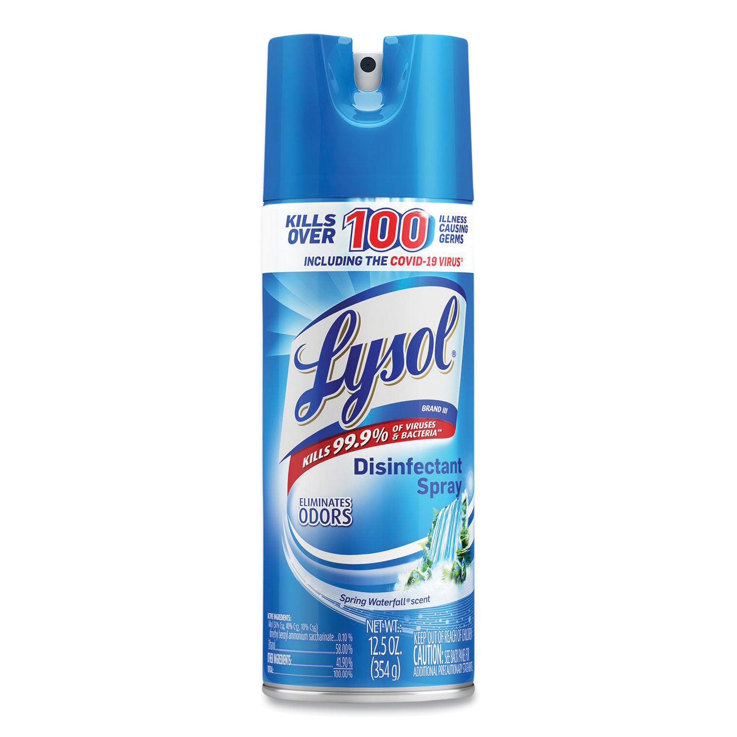 Lysol Spring Waterfall Disinfectant Spray - Ready-To-Use - 12.5 fl oz (0.4 quart) - Spring Waterfall Scent - Easy to Use - Clear - 1 Each