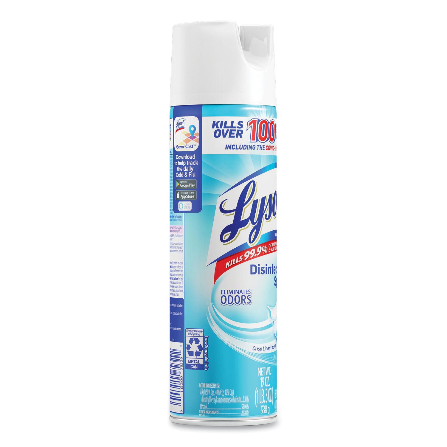 For Multi Surface - Ready-To-Use - Spray, Aerosol - 19 fl oz (0.6 quart) - Crisp Linen Scent - Recommended For: Bacteria Remover - Easy to Use, Antibacterial, Antimicrobial, Disinfectant, No-rinse, Phenol-free - Clear - 1 Each