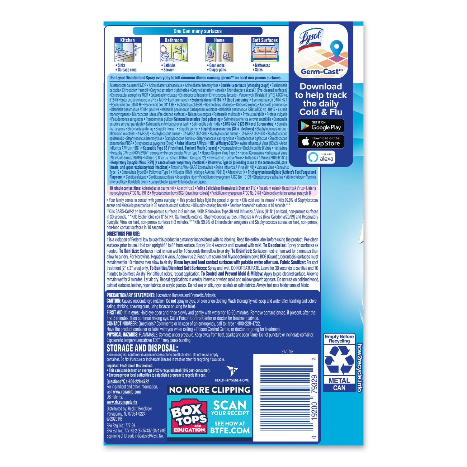For Multi Surface - Ready-To-Use - Spray, Aerosol - 19 fl oz (0.6 quart) - Crisp Linen Scent - Recommended For: Bacteria Remover - Easy to Use, Antibacterial, Antimicrobial, Disinfectant, No-rinse, Phenol-free - Clear - 1 Each