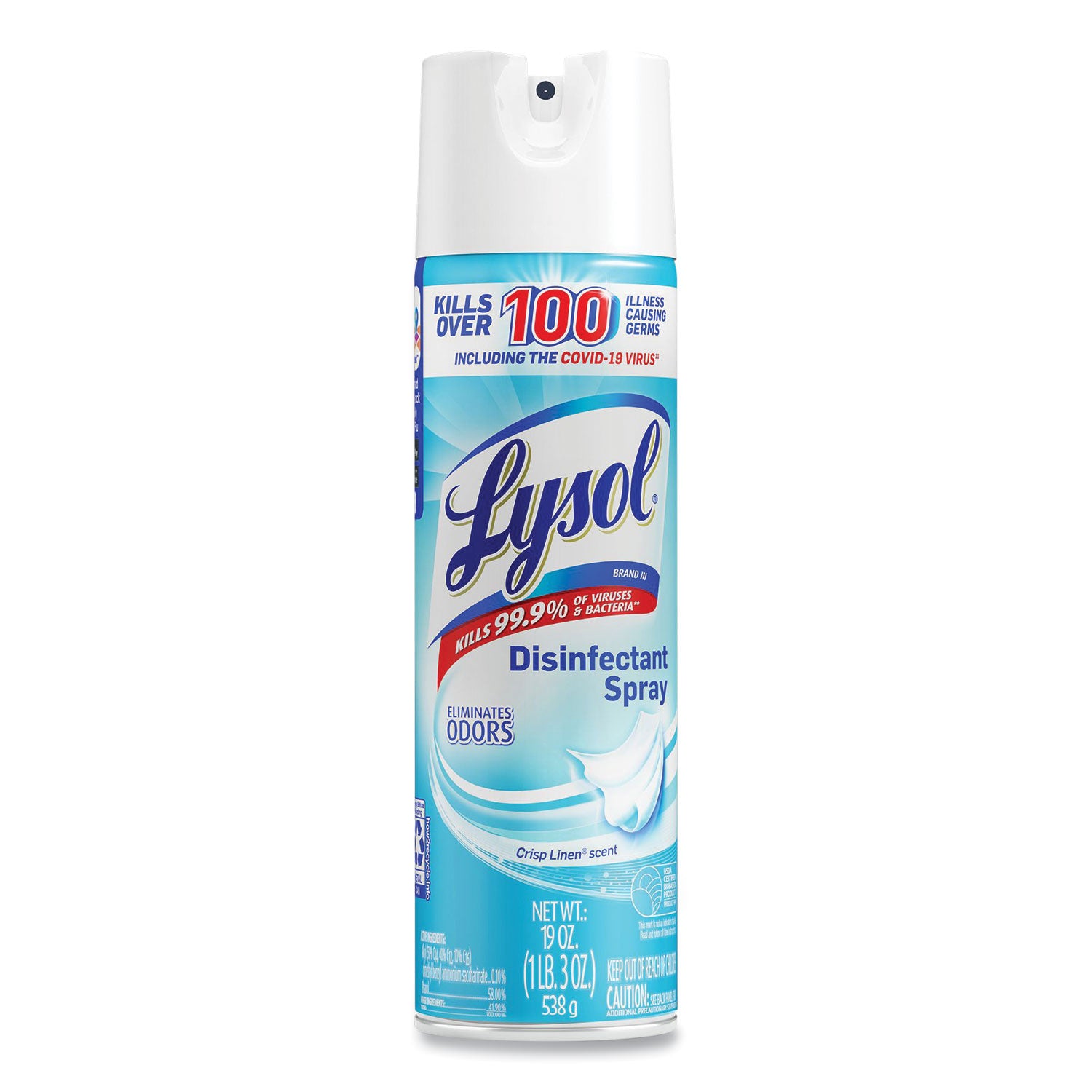 For Multi Surface - Ready-To-Use - Spray, Aerosol - 19 fl oz (0.6 quart) - Crisp Linen Scent - Recommended For: Bacteria Remover - Easy to Use, Antibacterial, Antimicrobial, Disinfectant, No-rinse, Phenol-free - Clear - 1 Each