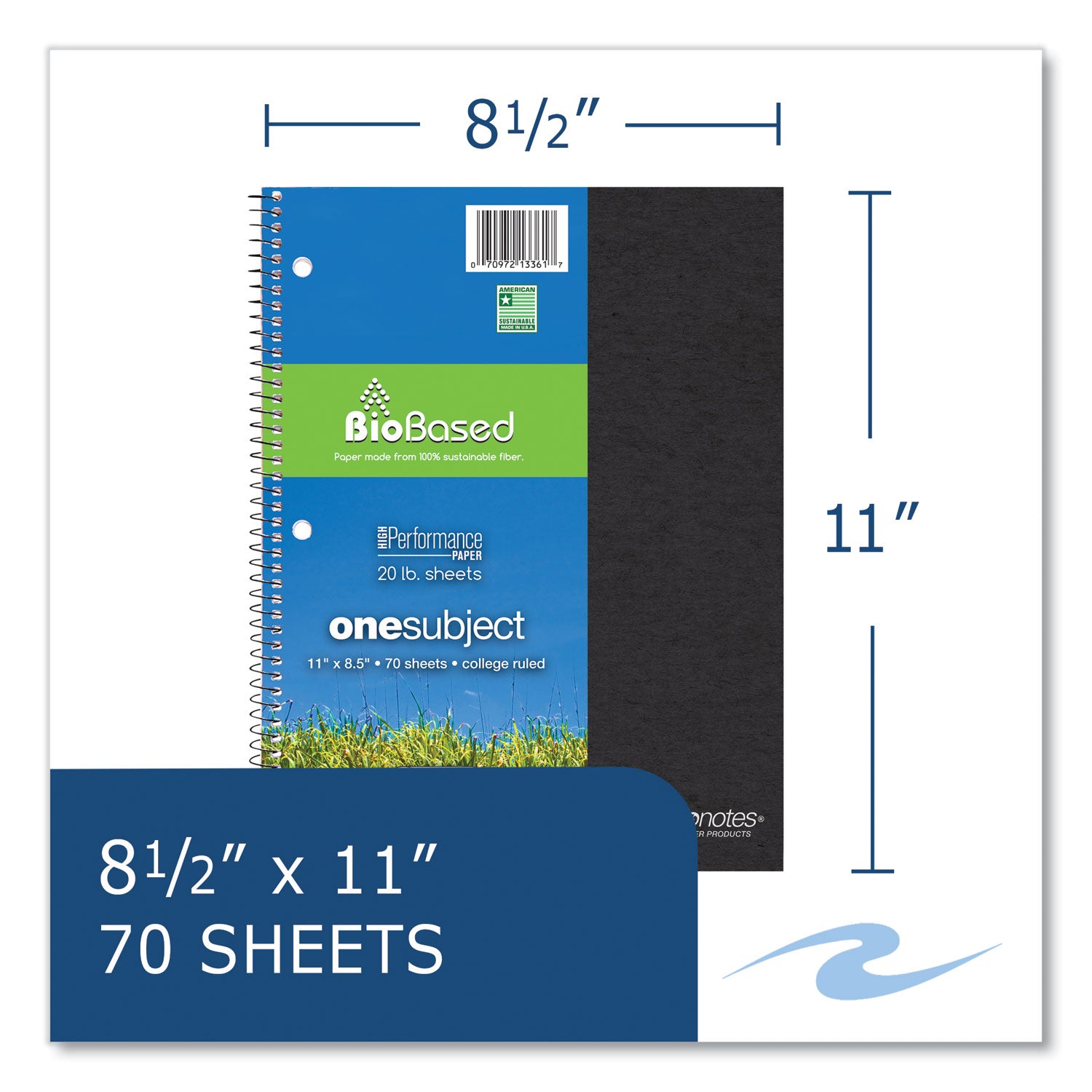 70 Sheets - 140 Pages - Printed - Spiral Bound - Both Side Ruling Surface - Ruled Red Margin - 3 Hole(s) - 20 lb Basis Weight - 75 g/m² Grammage - 11" x 8 1/2" Sheet Size - 0.38" Height x 8.5" Width x 11" Length - White Paper - Recycled - 1 Each