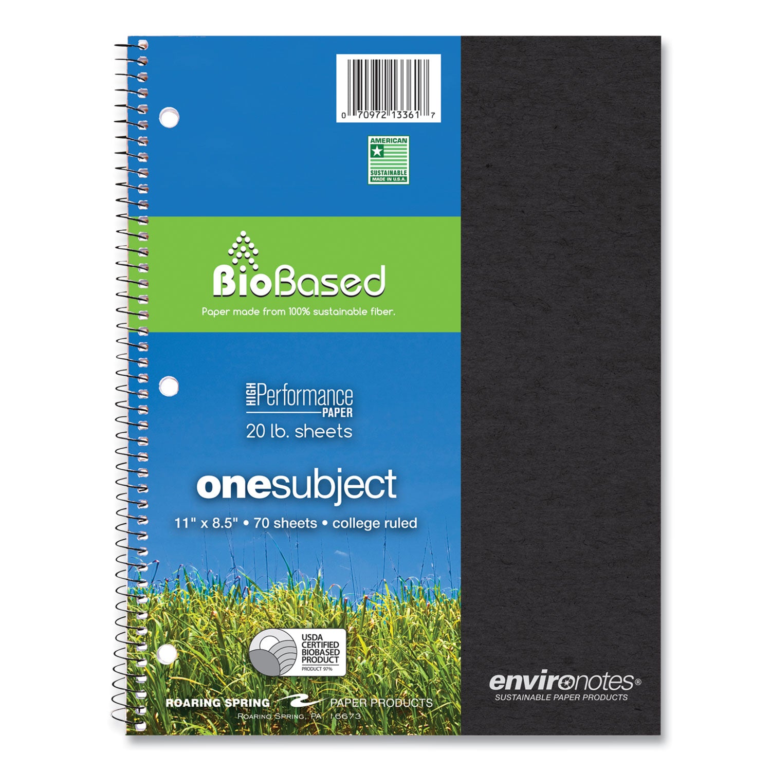 70 Sheets - 140 Pages - Printed - Spiral Bound - Both Side Ruling Surface - Ruled Red Margin - 3 Hole(s) - 20 lb Basis Weight - 75 g/m² Grammage - 11" x 8 1/2" Sheet Size - 0.38" Height x 8.5" Width x 11" Length - White Paper - Recycled - 1 Each