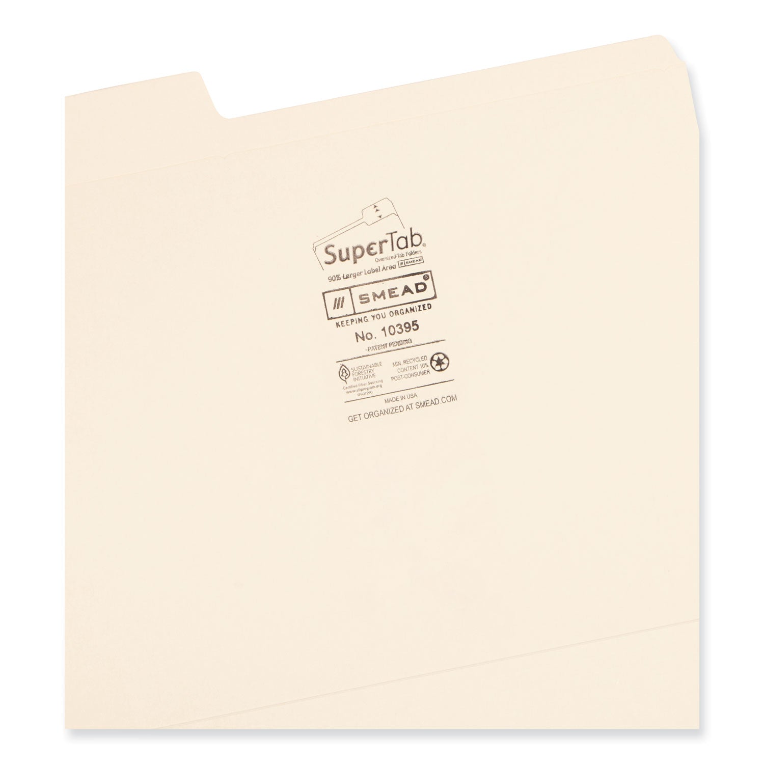 Smead SuperTab 1/3 Tab Cut Letter Recycled Top Tab File Folder - 8 1/2" x 11" - 3/4" Expansion - Top Tab Location - Assorted Tab Position - 11 pt. - 2 Plys - Manila - Label - 10% Recycled - 100 / Box