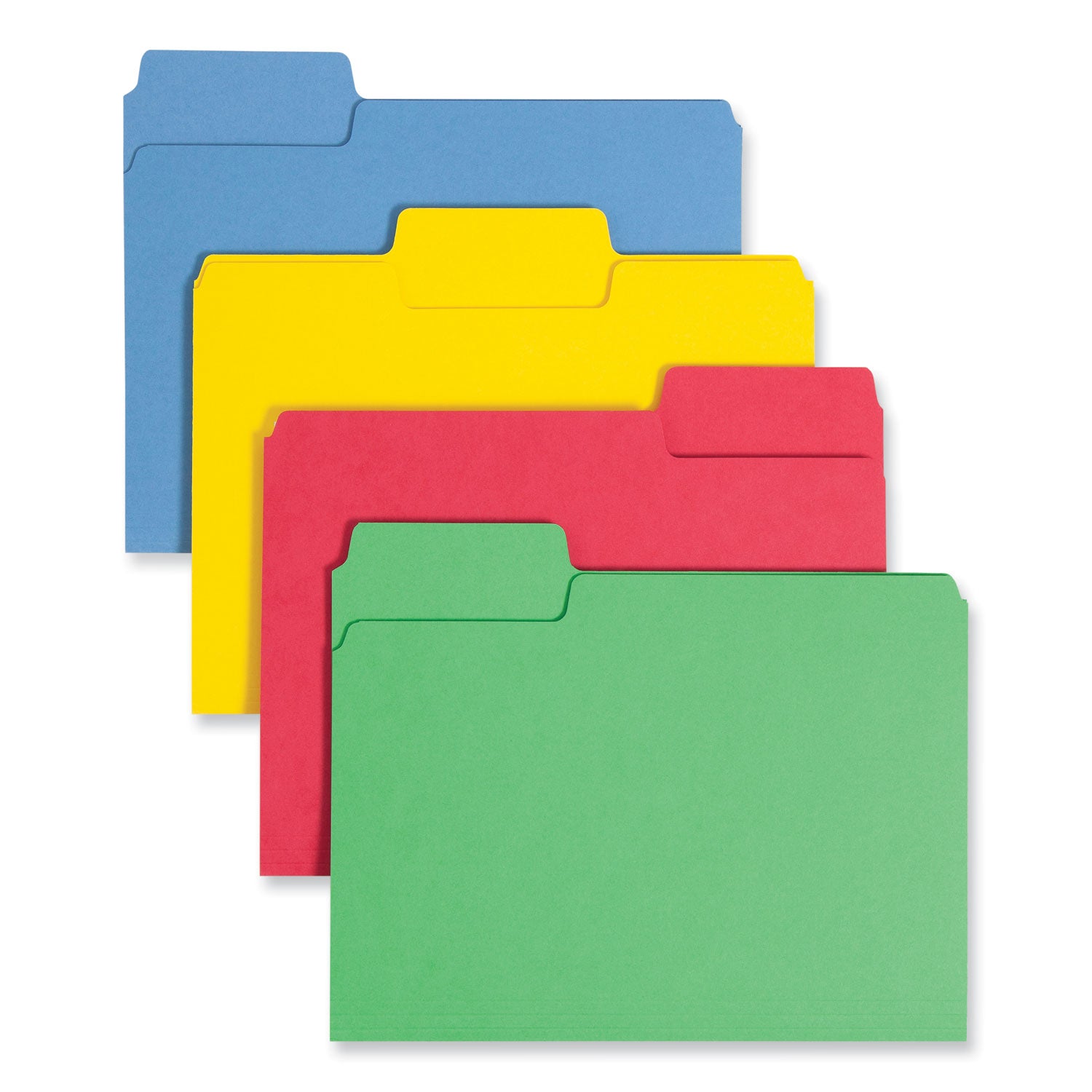 Smead SuperTab 1/3 Tab Cut Letter Recycled Top Tab File Folder - 8 1/2" x 11" - 3/4" Expansion - Top Tab Location - Assorted Tab Position - 14 pt. - 1 Plys - Blue, Red, Green, Yellow - Heavyweight, Durable - 10% Recycled - 50 / Box