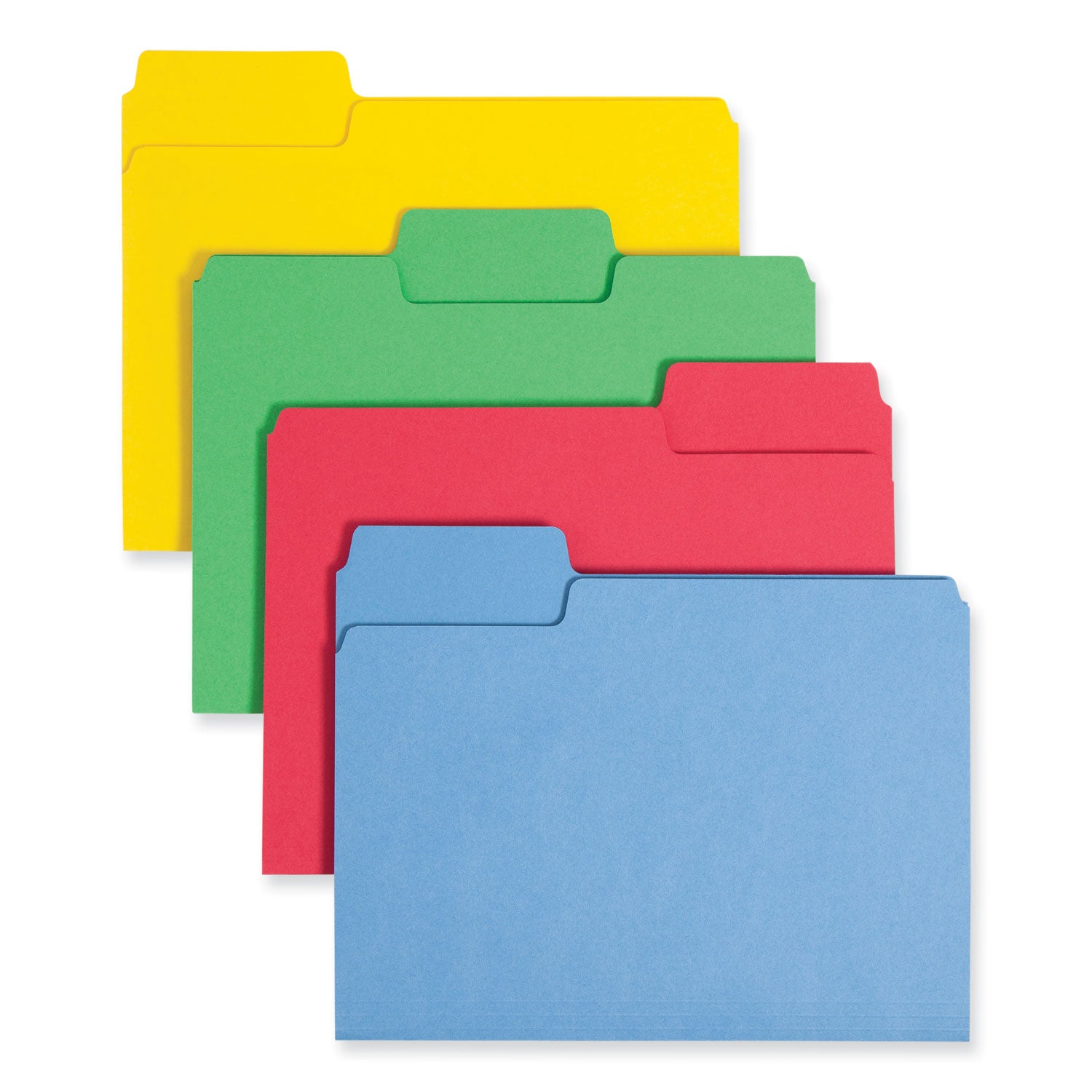 Smead SuperTab 1/3 Tab Cut Letter Recycled Top Tab File Folder - 8 1/2" x 11" - Assorted Tab Position - 11 pt. - Blue, Green, Red, Yellow - 10% Recycled - 24 / Pack
