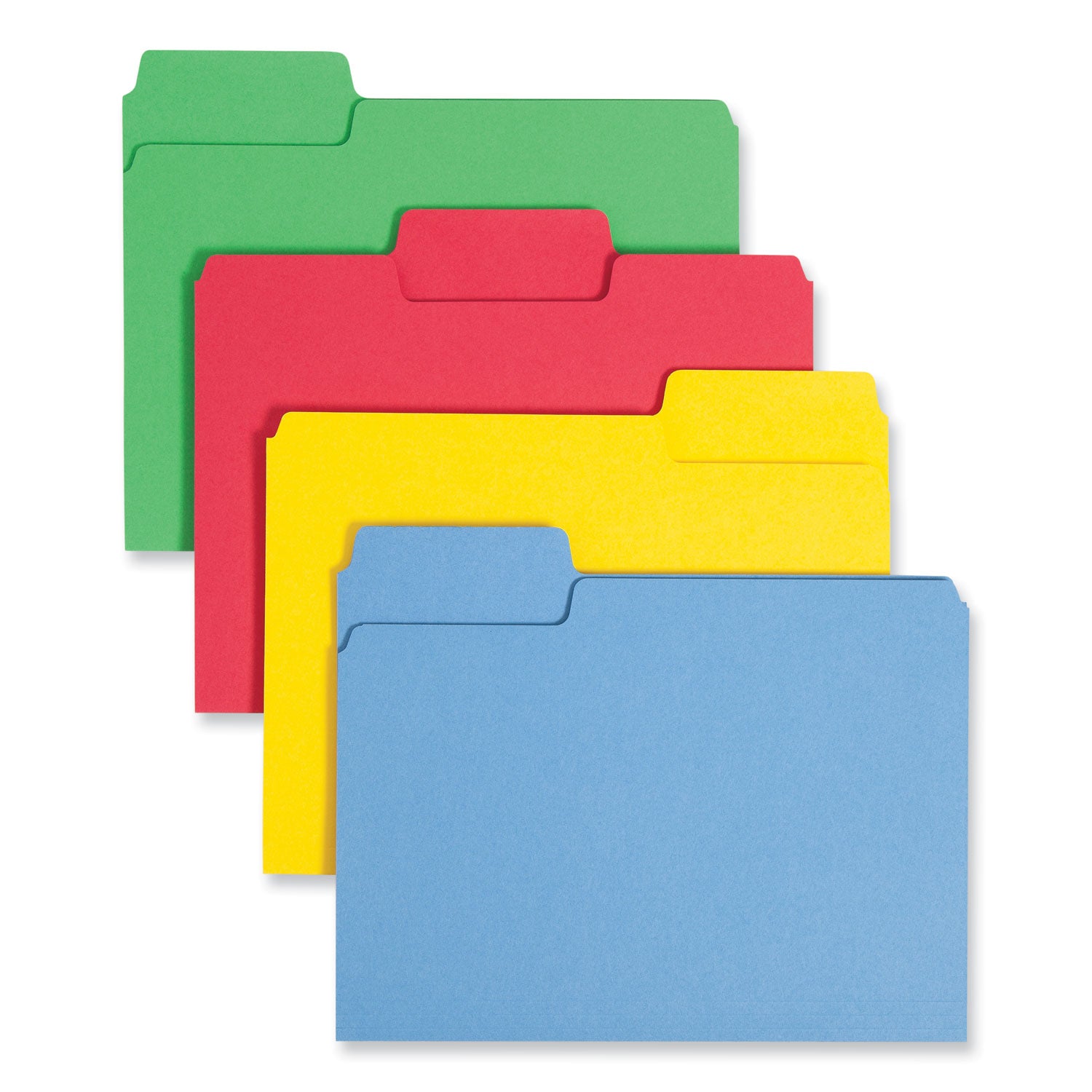 Smead SuperTab 1/3 Tab Cut Letter Recycled Top Tab File Folder - 8 1/2" x 11" - 3/4" Expansion - Top Tab Location - Assorted Tab Position - 11 pt. - 1 Plys - Blue, Green, Yellow, Red - 10% Recycled - 100 / Box