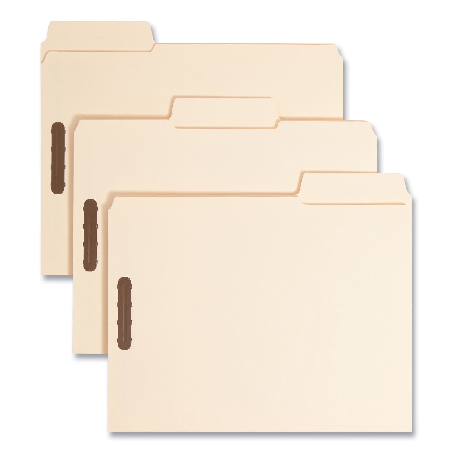 Smead SuperTab 1/3 Tab Cut Letter Recycled Fastener Folder - 8 1/2" x 11" - 3/4" Expansion - 2 x 2K Fastener(s) - 2" Fastener Capacity - Top Tab Location - Assorted Tab Position - 11 pt. - 2 Plys - Manila - Reinforced Tab - 10% Recycled - 50 / Box
