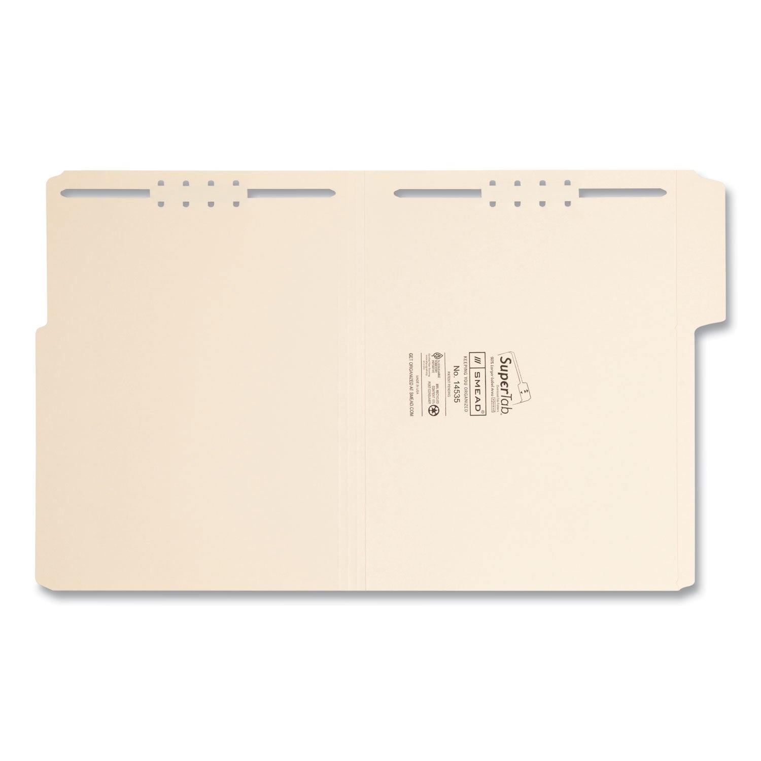 Smead SuperTab 1/3 Tab Cut Letter Recycled Fastener Folder - 8 1/2" x 11" - 3/4" Expansion - 2 x 2K Fastener(s) - 2" Fastener Capacity - Top Tab Location - Assorted Tab Position - 11 pt. - 2 Plys - Manila - Reinforced Tab - 10% Recycled - 50 / Box