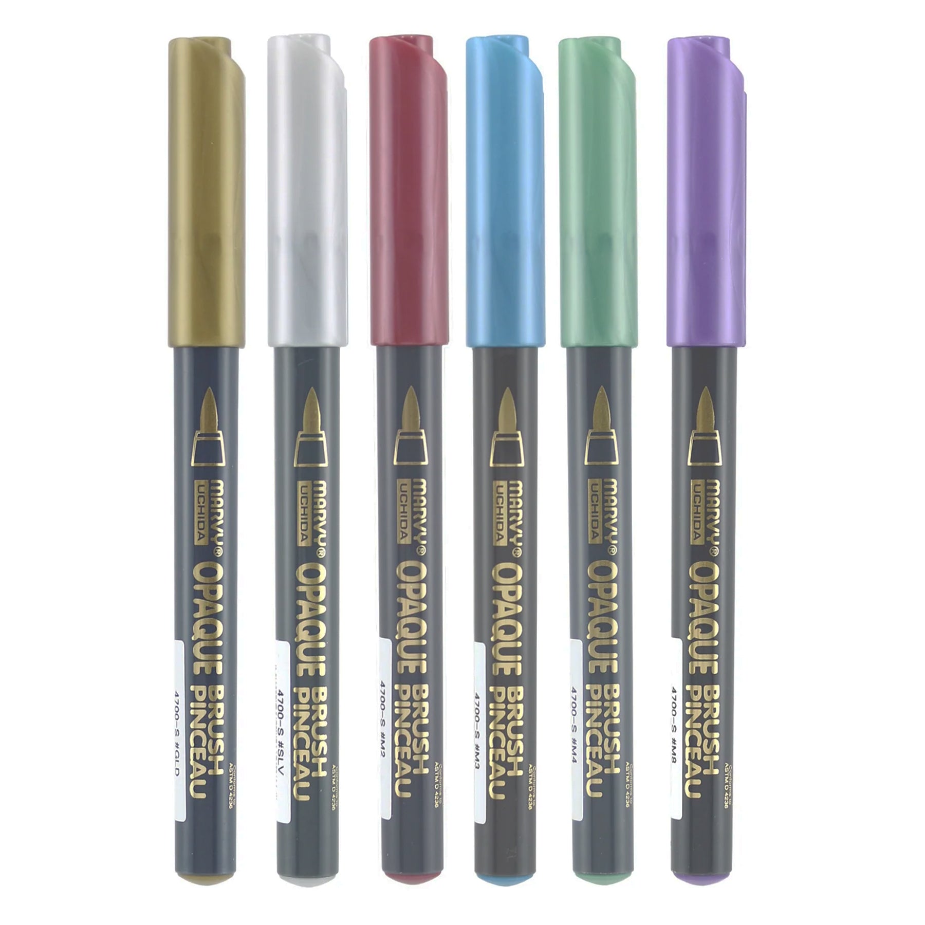 Opaque Brush Markers, Metallic Colors, Pack of 6