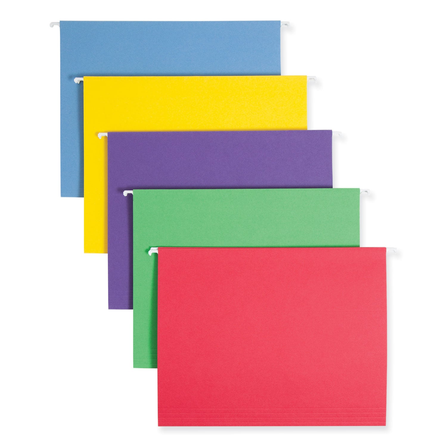 Smead 1/3 Tab Cut Letter Recycled Hanging Folder - 8 1/2" x 11" - Top Tab Location - Assorted Tab Position - 11 pt. - Poly - Blue, Green, Purple, Red, Yellow - 10% Paper Recycled - 25 / Box