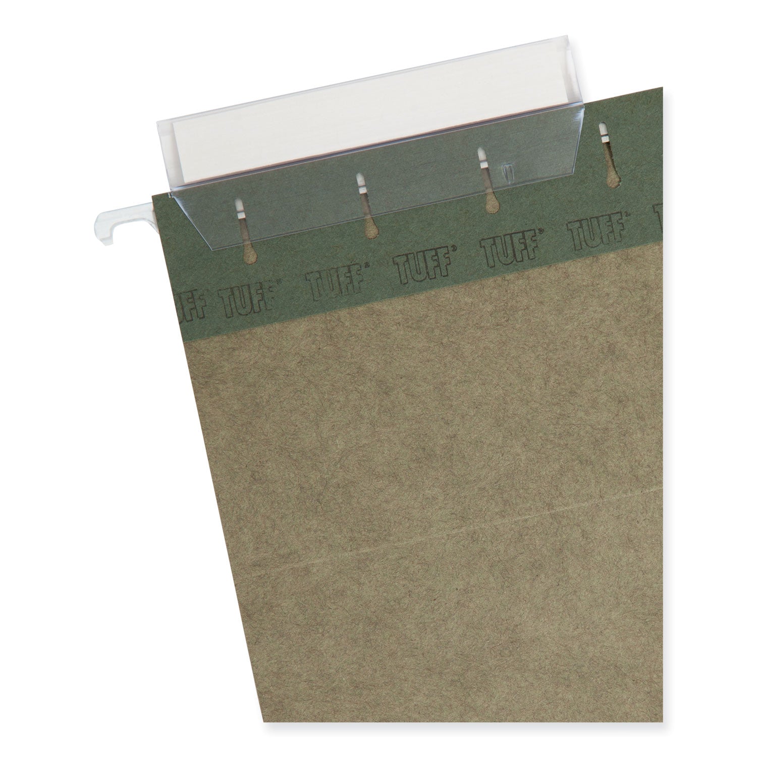 Smead TUFF 1/3 Tab Cut Letter Recycled Hanging Folder - 8 1/2" x 11" - Top Tab Location - Assorted Tab Position - 11 pt. - Standard Green - Heavy Duty, Tear Resistant - 10% Recycled - 20 / Box