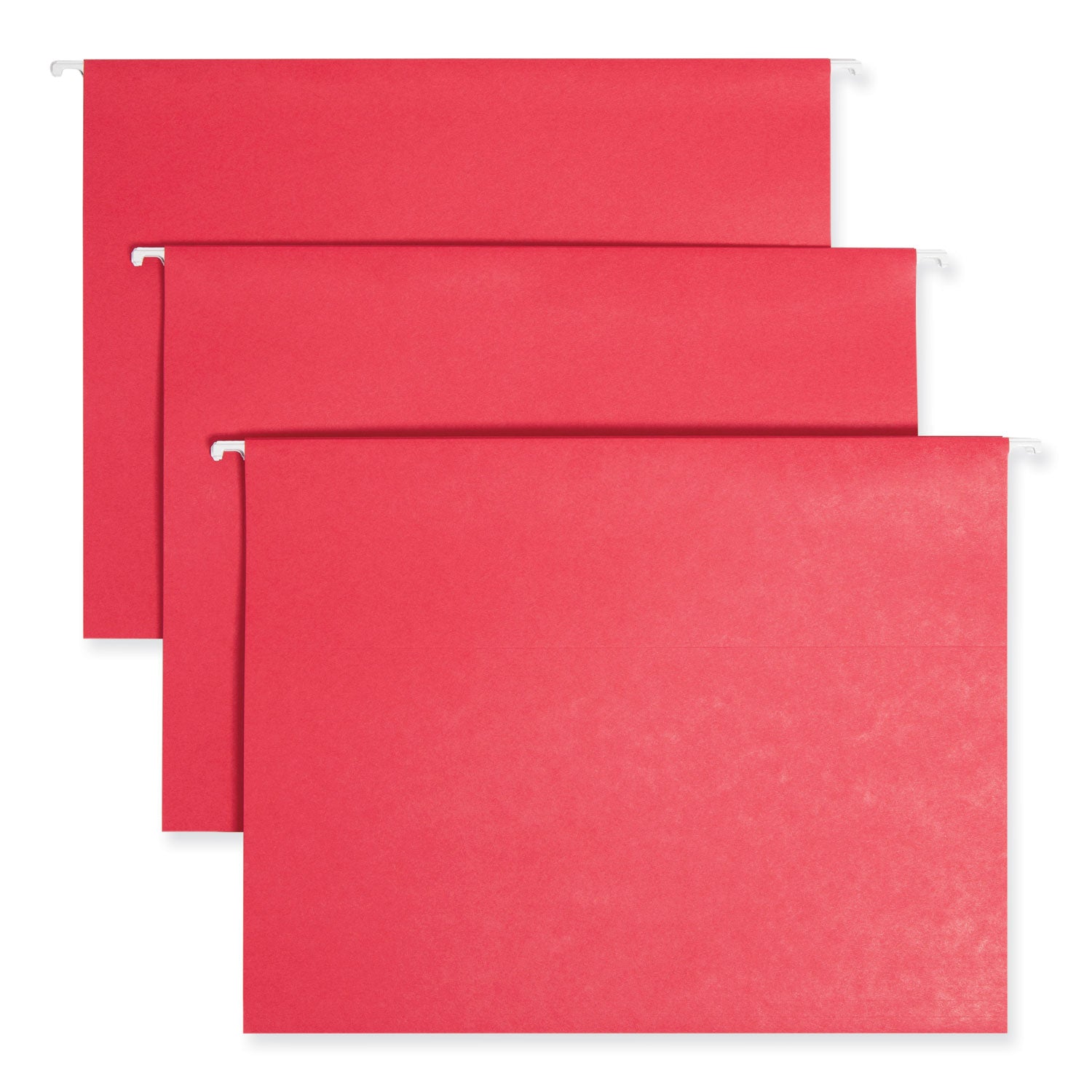 Smead TUFF 1/3 Tab Cut Letter Recycled Hanging Folder - 8 1/2" x 11" - Top Tab Location - Assorted Tab Position - 11 pt. - Plastic - Red - 10% Recycled - 1 / Pack