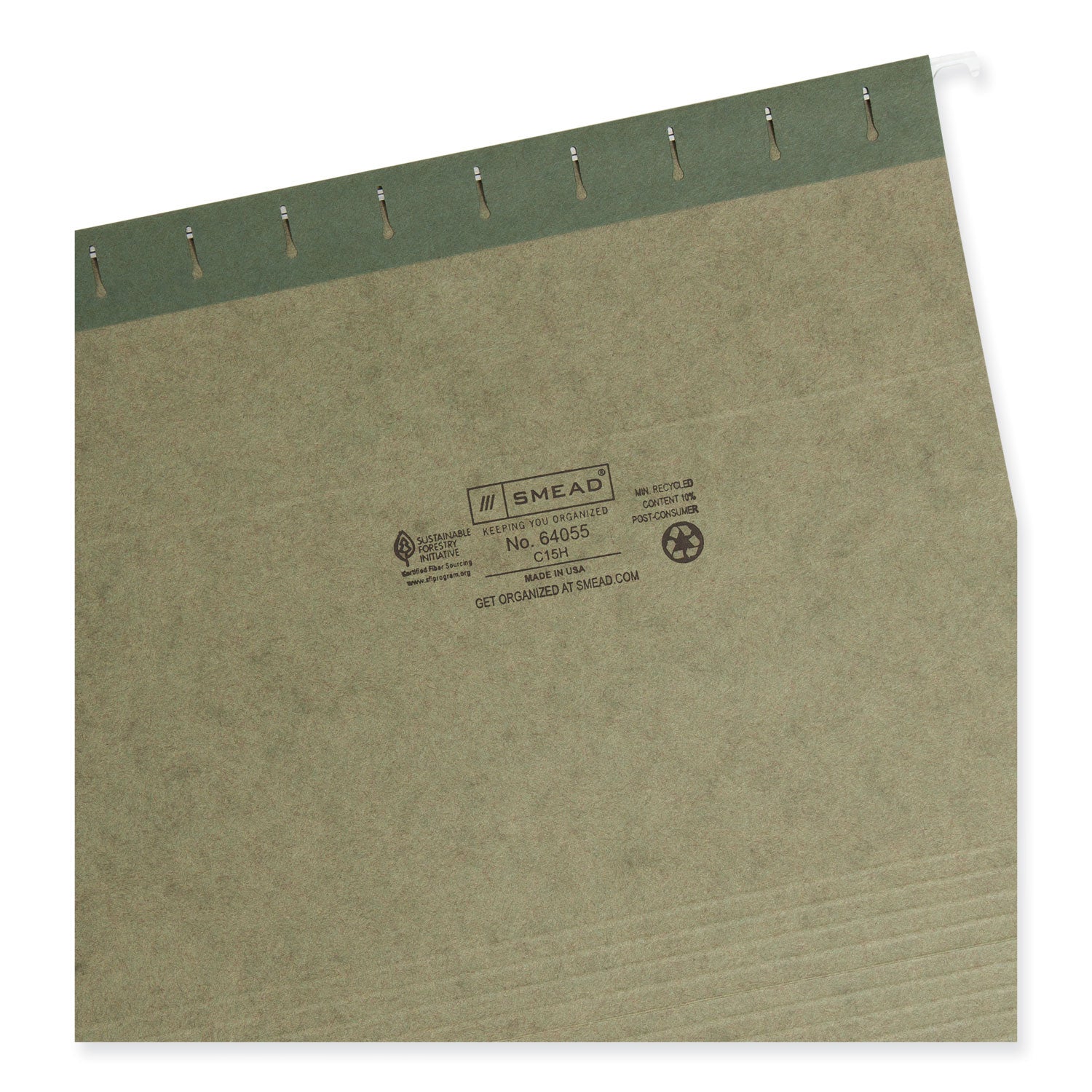 Smead 1/5 Tab Cut Letter Recycled Hanging Folder - 8 1/2" x 11" - Top Tab Location - Assorted Tab Position - 11 pt. - Vinyl - Standard Green - 10% Recycled - 25 / Box