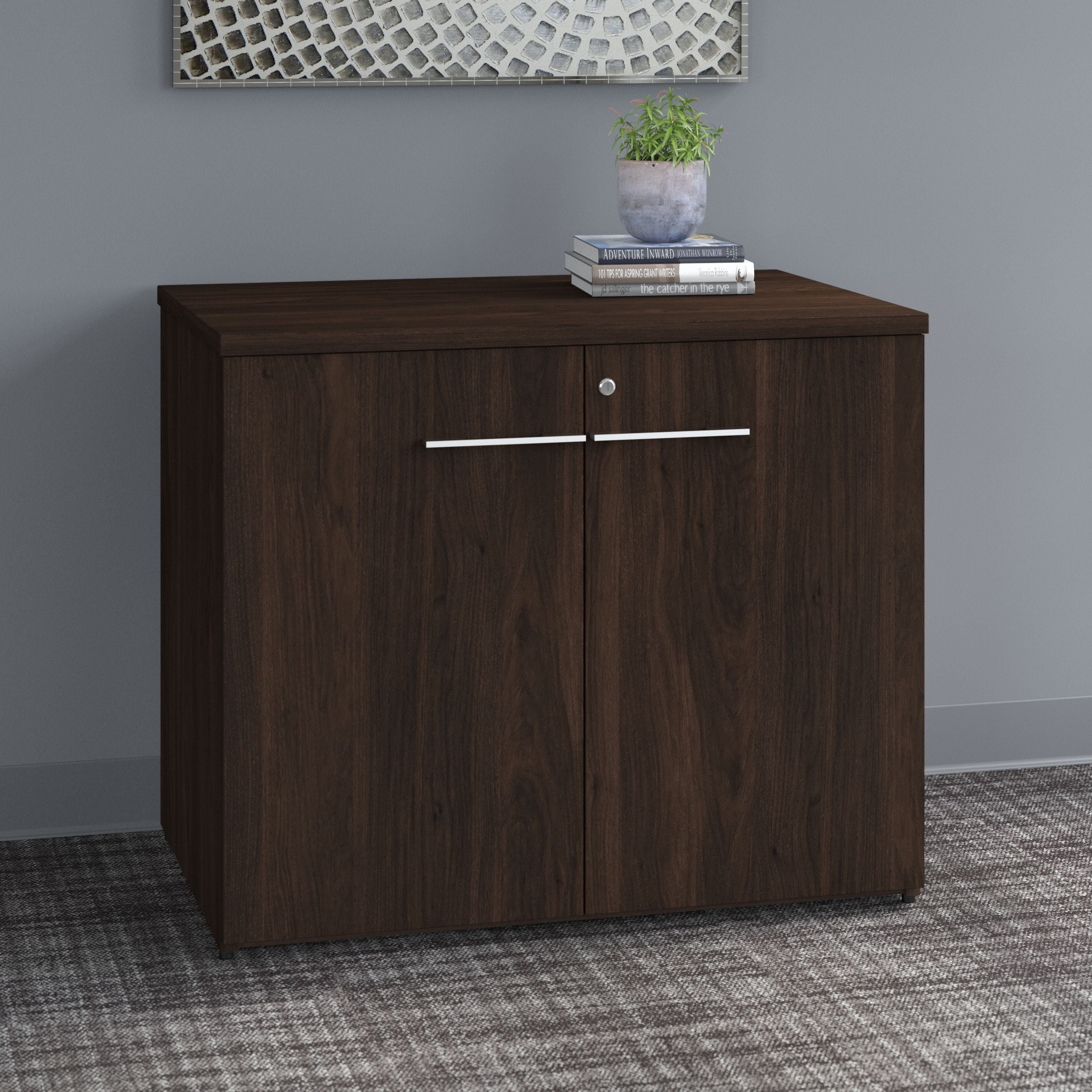 Bush Business Furniture Office 500 36W Storage Cabinet with Doors in Black Walnut - Assembled - 35.67" Width x 23.35" Depth x 29.82" Height