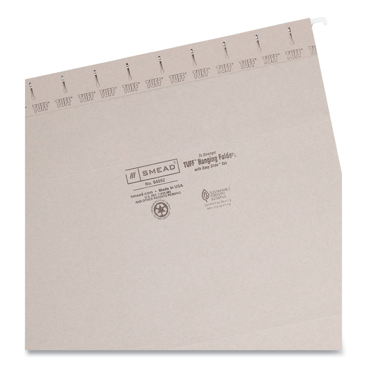 Smead TUFF 1/3 Tab Cut Letter Recycled Hanging Folder - 8 1/2" x 11" - Top Tab Location - Assorted Tab Position - 11 pt. - Plastic - Steel Gray - Tear Resistant, Heavy Duty - 10% Recycled - 1 / Pack
