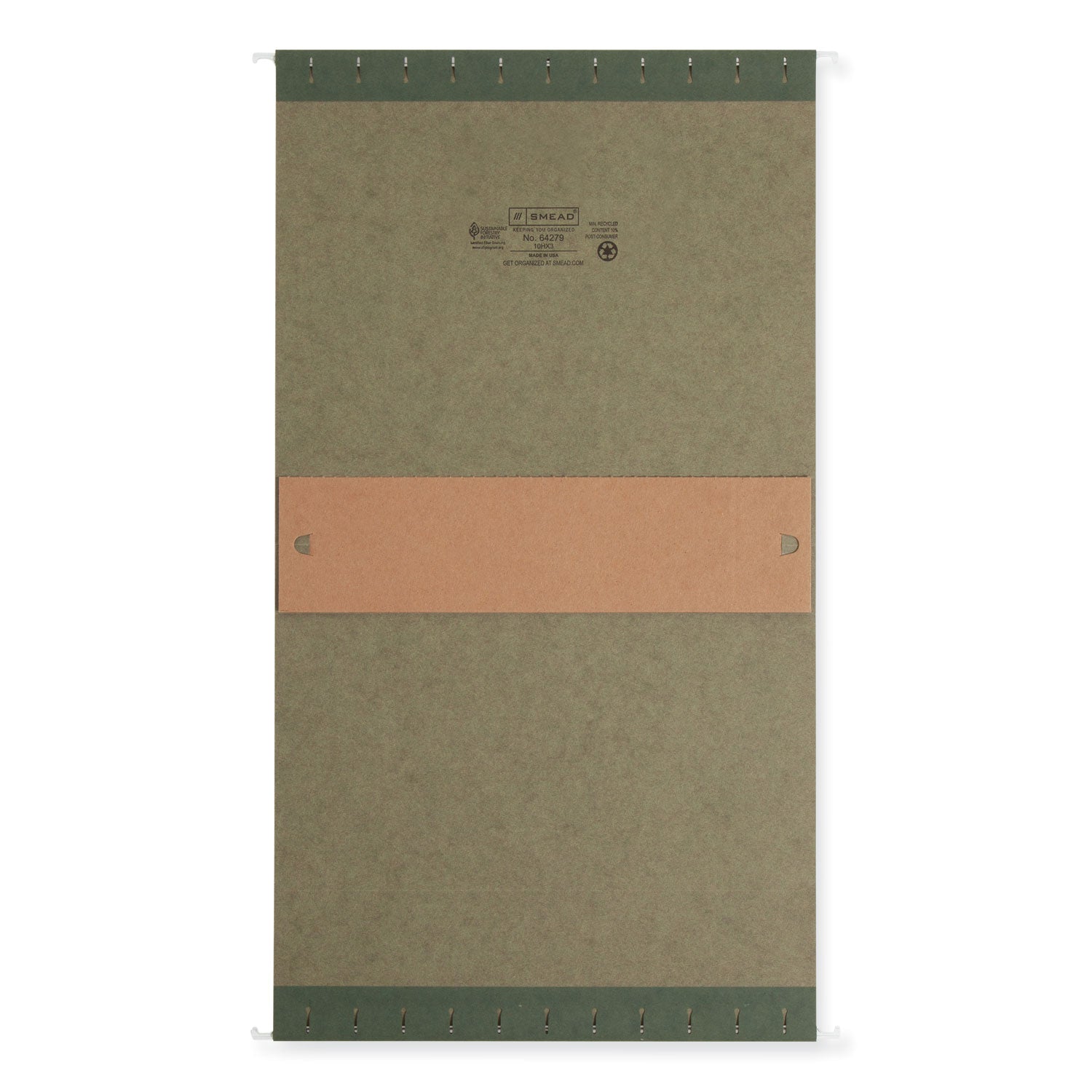 Smead Letter Recycled Hanging Folder - 8 1/2" x 11" - 3" Expansion - 11 pt. - Pressboard - Standard Green - Reinforced Base - 10% Recycled - 25 / Box