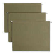 Smead 1/5 Tab Cut Letter Recycled Hanging Folder - 8 1/2" x 11" - Top Tab Location - Assorted Tab Position - 11 pt. - Vinyl - Standard Green - Hanging System - 100% Recycled - 25 / Box