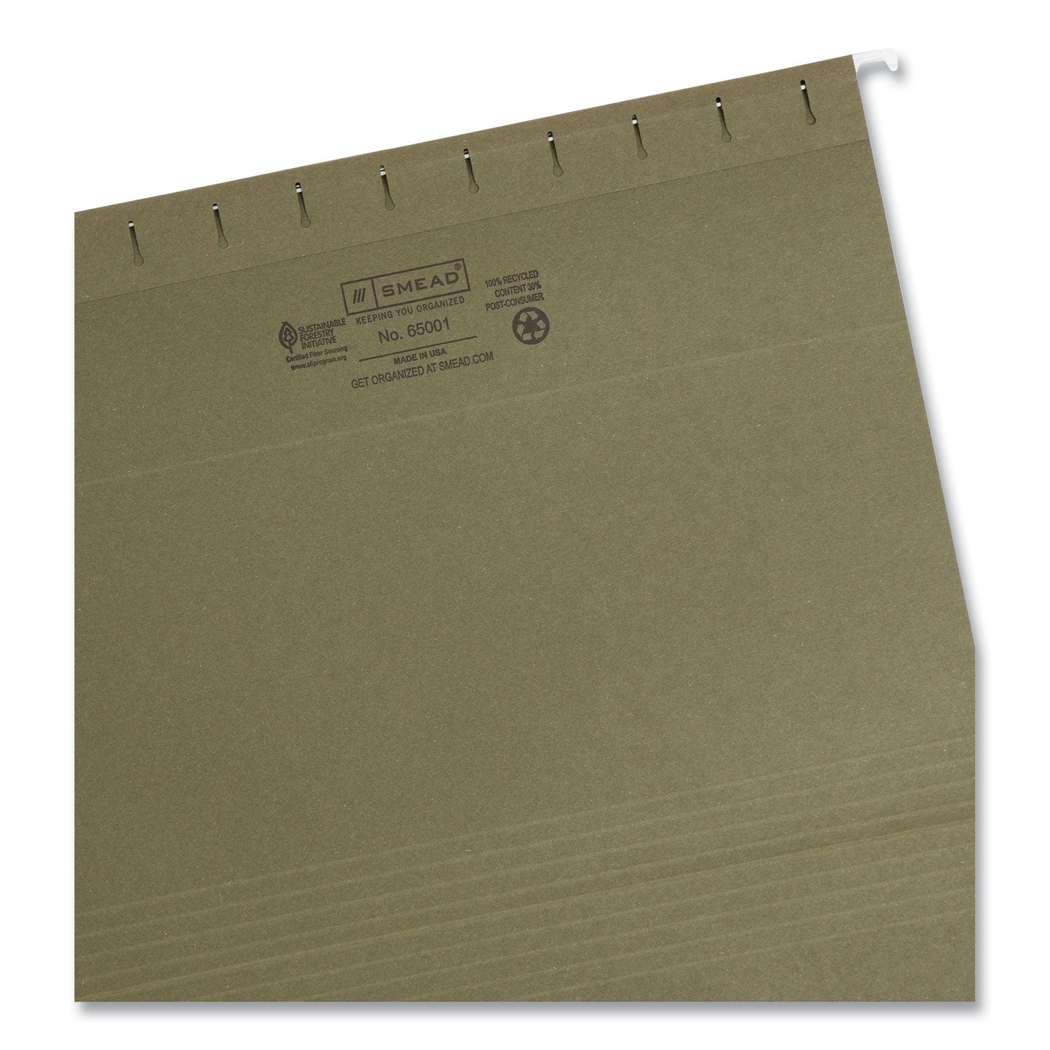 Smead 1/5 Tab Cut Letter Recycled Hanging Folder - 8 1/2" x 11" - Top Tab Location - Assorted Tab Position - 11 pt. - Vinyl - Standard Green - Hanging System - 100% Recycled - 25 / Box